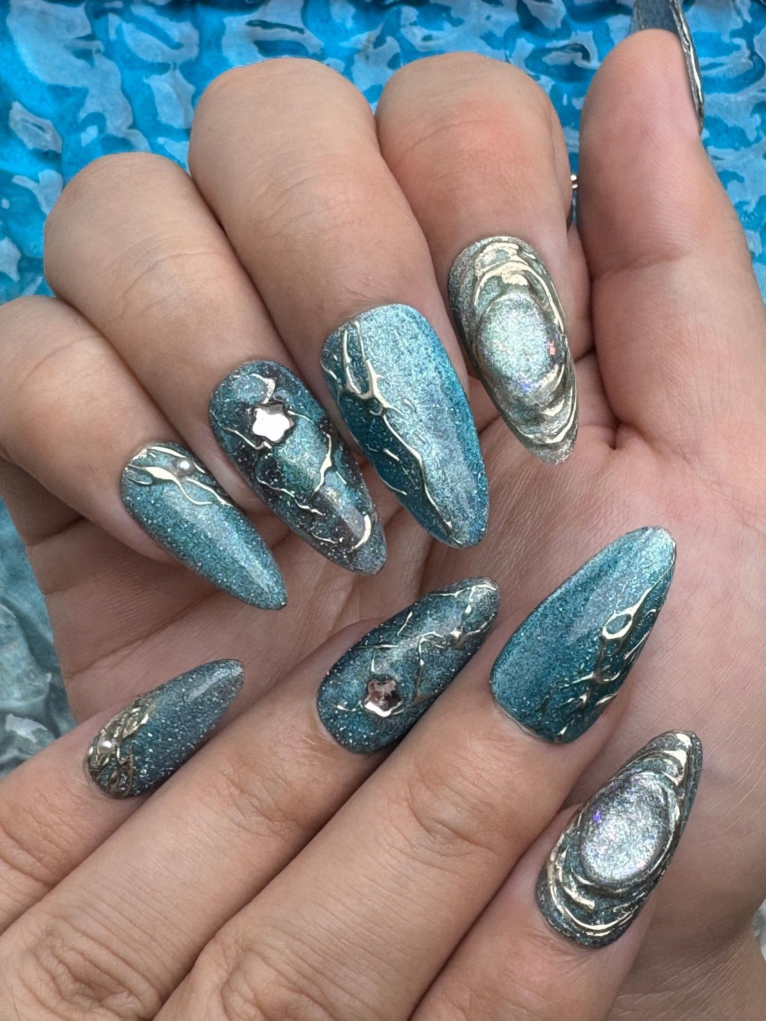 Abyssal Depths - Handmade Press on Nails by Clawcreature - Handmade Press - on Nails