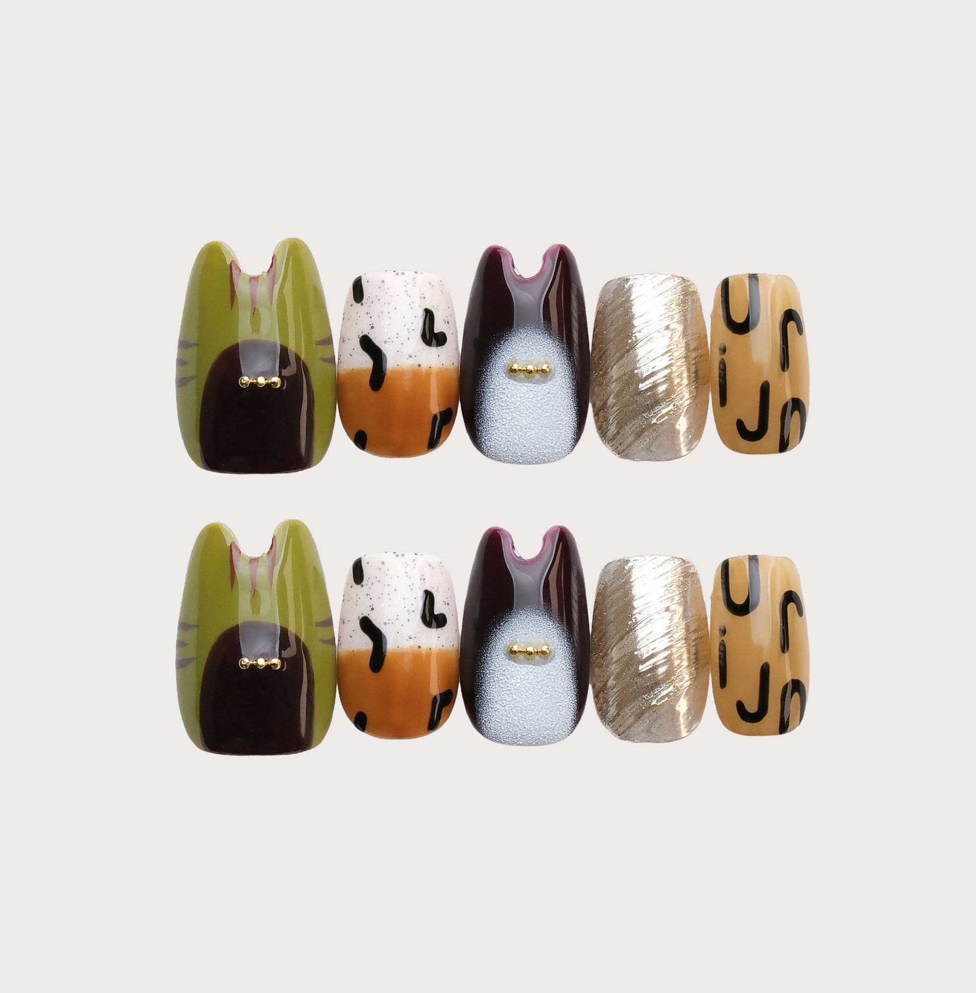 Bella the Cat - Handmade Press on Nails by Clawcreature - Handmade Press - on Nails