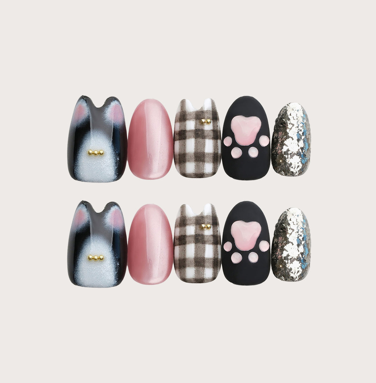 Chloe the Cat - Handmade Press on Nails by Clawcreature - Handmade Press - on Nails
