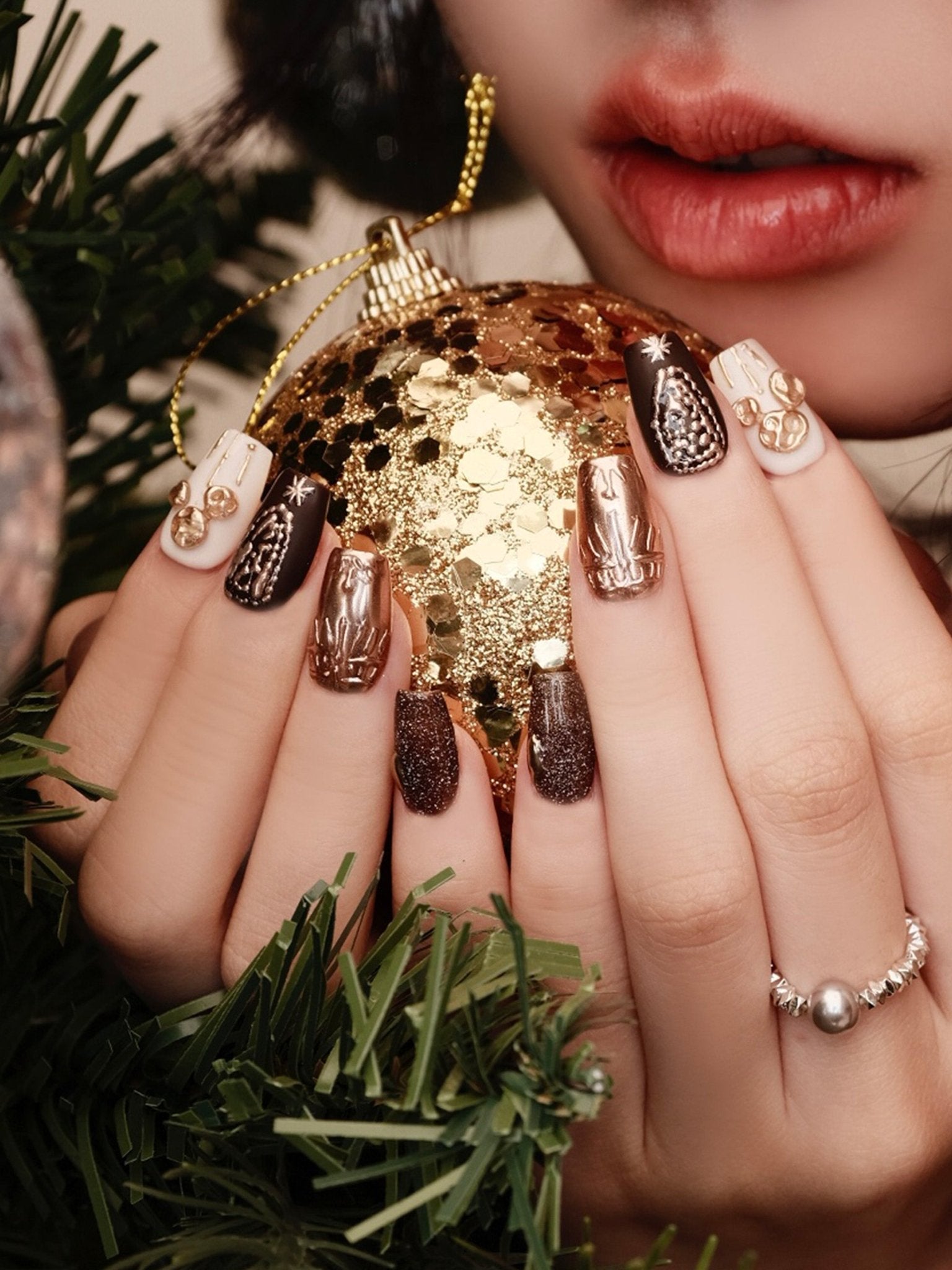 Cocoa Frost - Handmade Press on Nails by Clawcreature - Handmade Press - on Nails