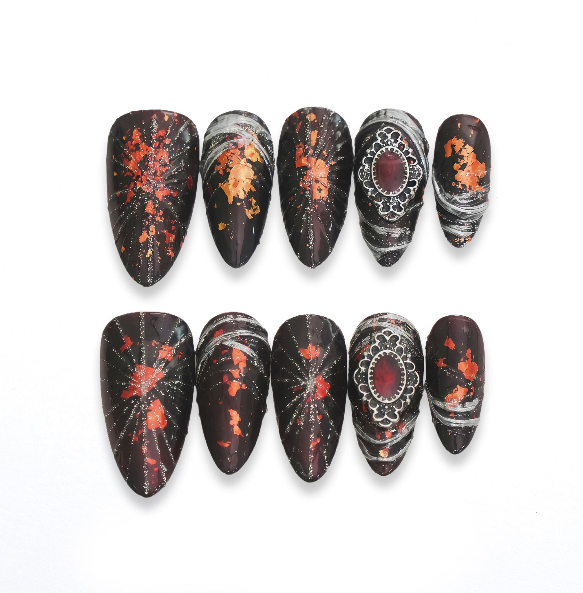 Crimson Eclipse - Handmade Press on Nails by Clawcreature - Handmade Press - on Nails