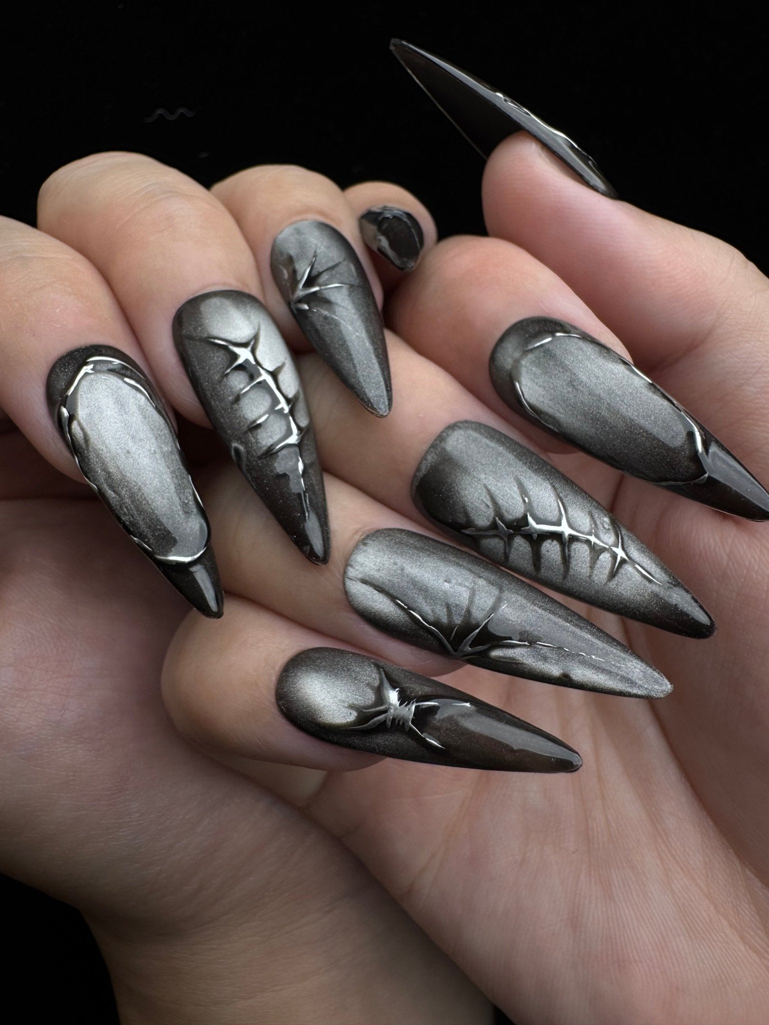 Dark Fracture - Handmade Press on Nails by Clawcreature - Handmade Press - on Nails