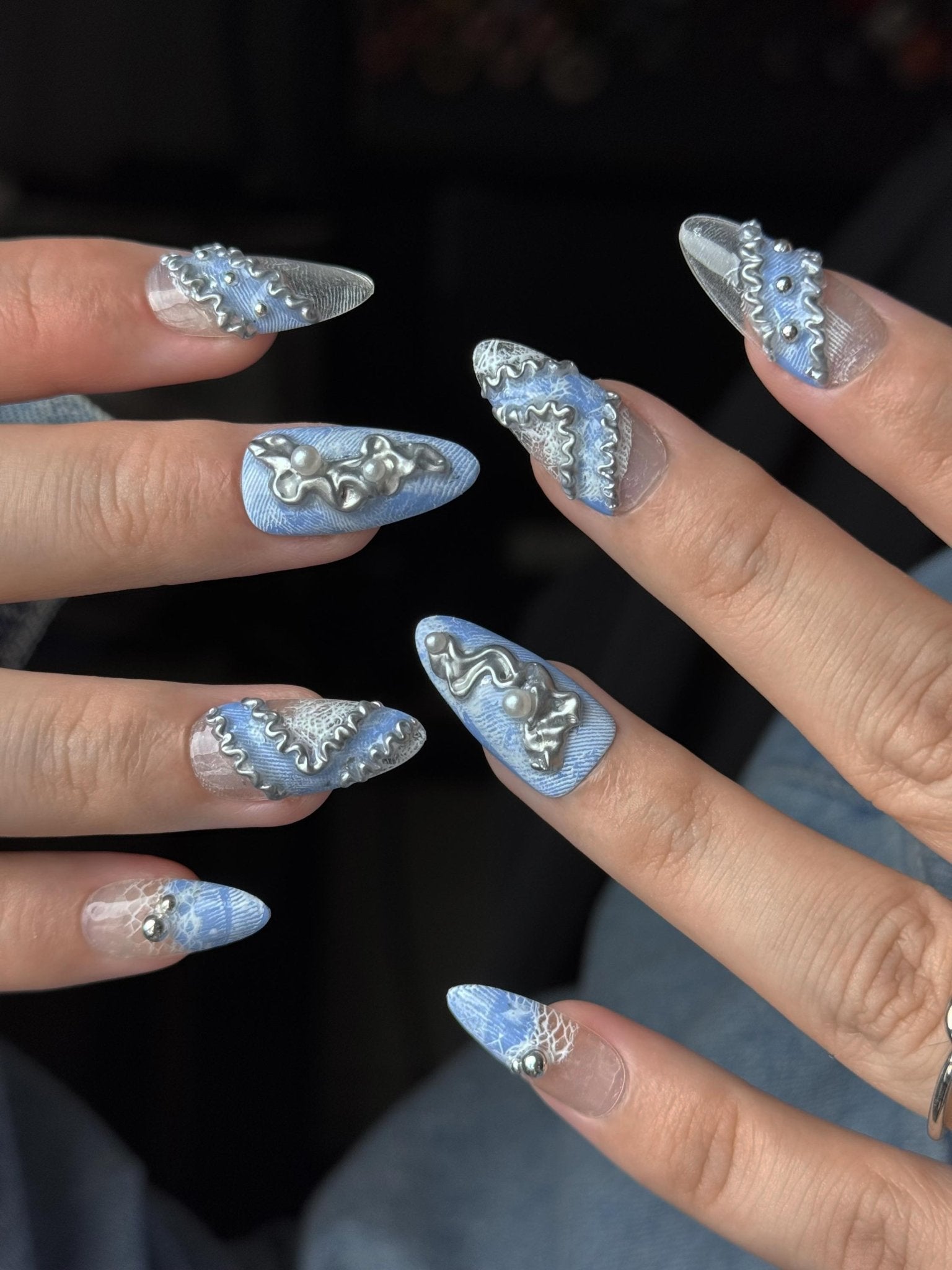 Denim Time - Handmade Press on Nails by Clawcreature - Handmade Press - on Nails