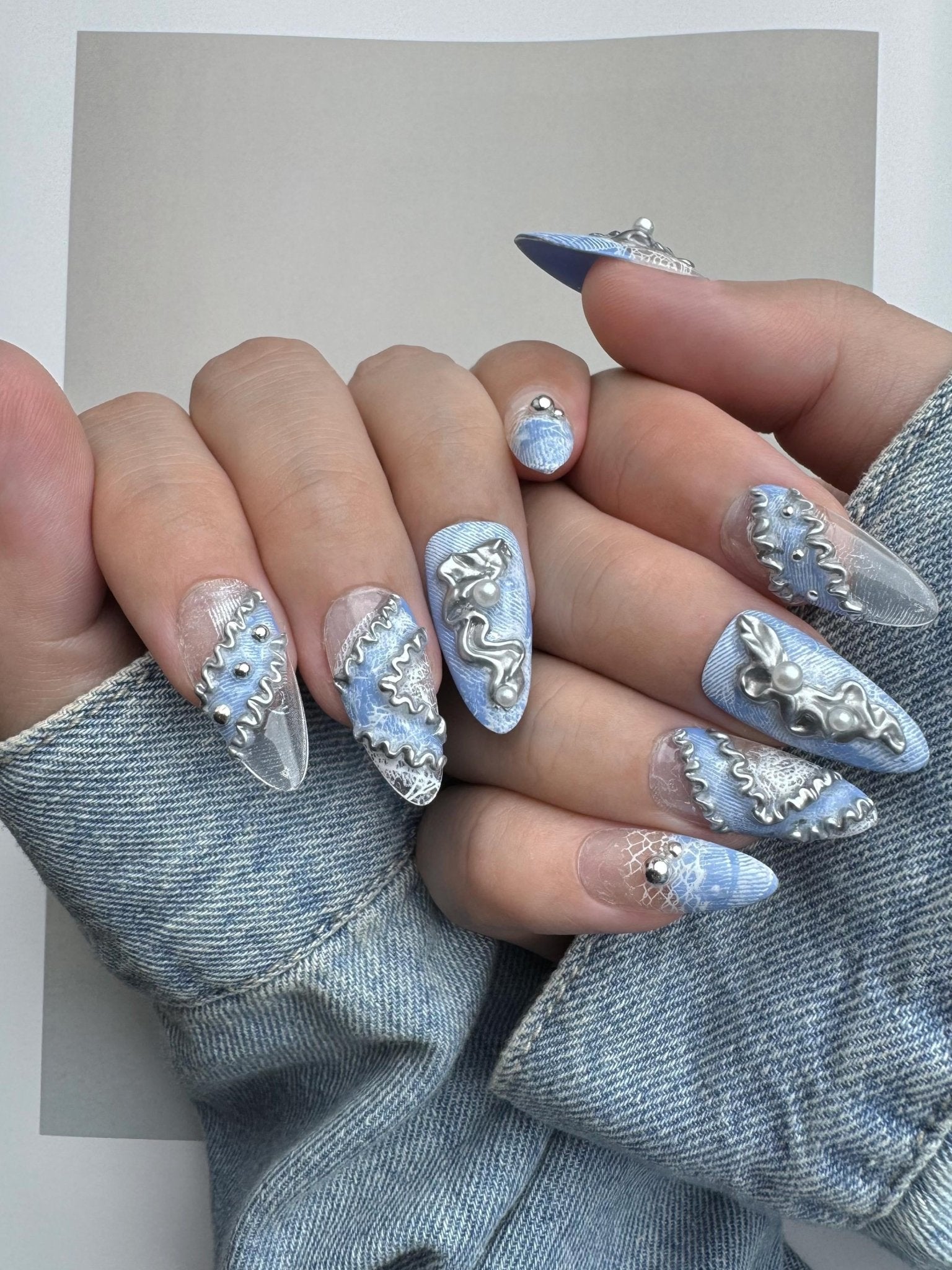 Denim Time - Handmade Press on Nails by Clawcreature - Handmade Press - on Nails