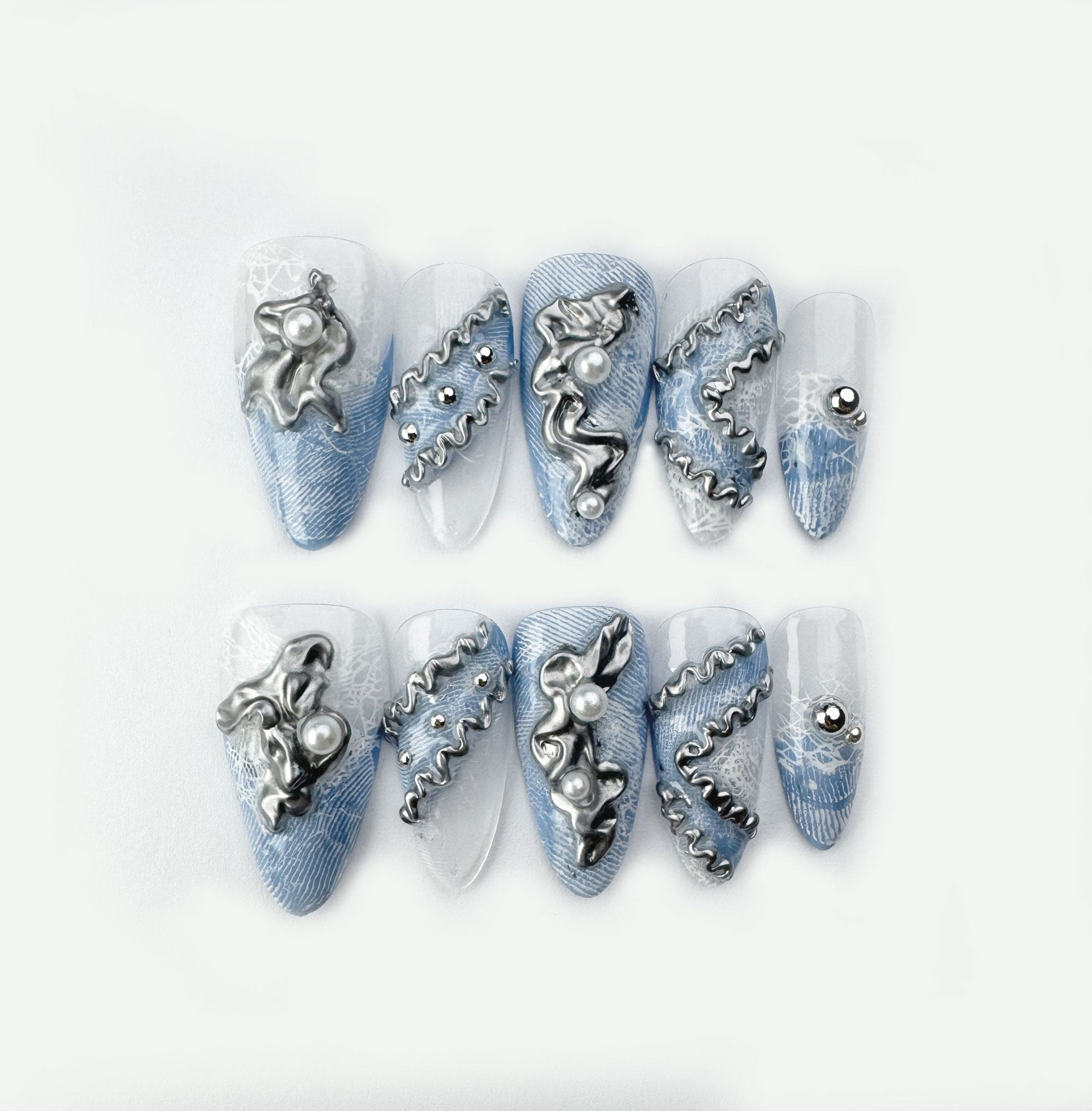 Denim Time - Handmade Press on Nails by Clawcreature - Handmade Press - on Nails