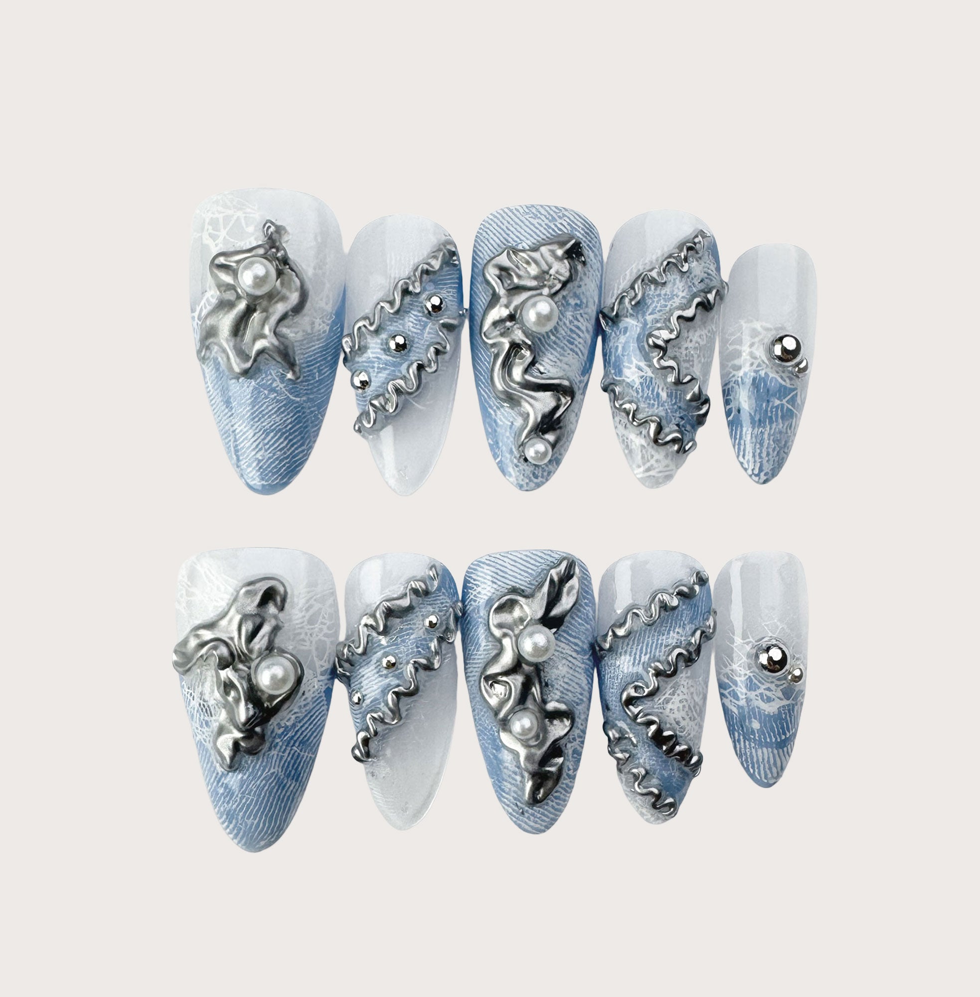 Denim Time - Handmade Press on Nails by Clawcreature - Handmade Press - on Nails
