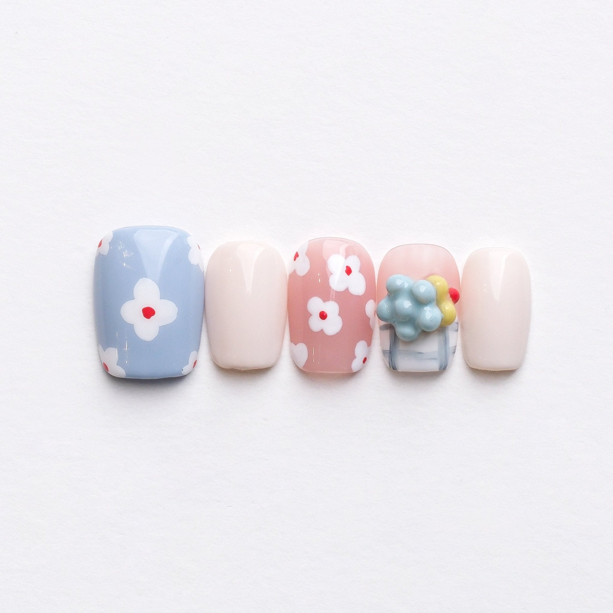 Flower Pop - Handmade Press on Nails by Clawcreature - Handmade Press - on Nails