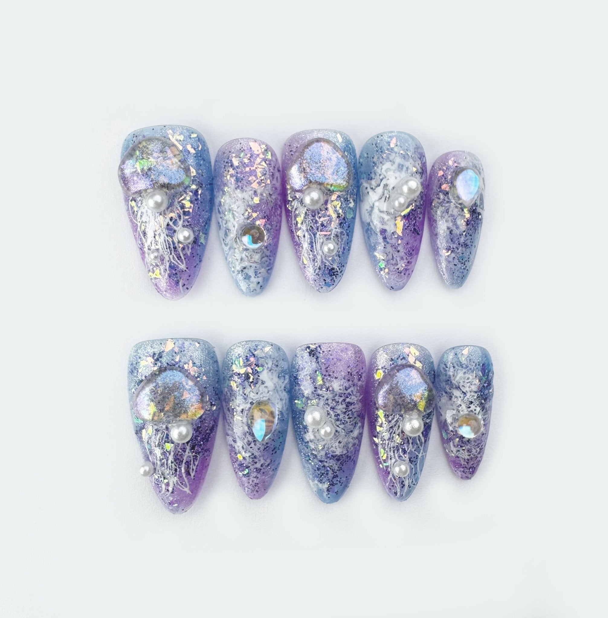 Jellyfish World - Handmade Press on Nails by Clawcreature - Handmade Press - on Nails