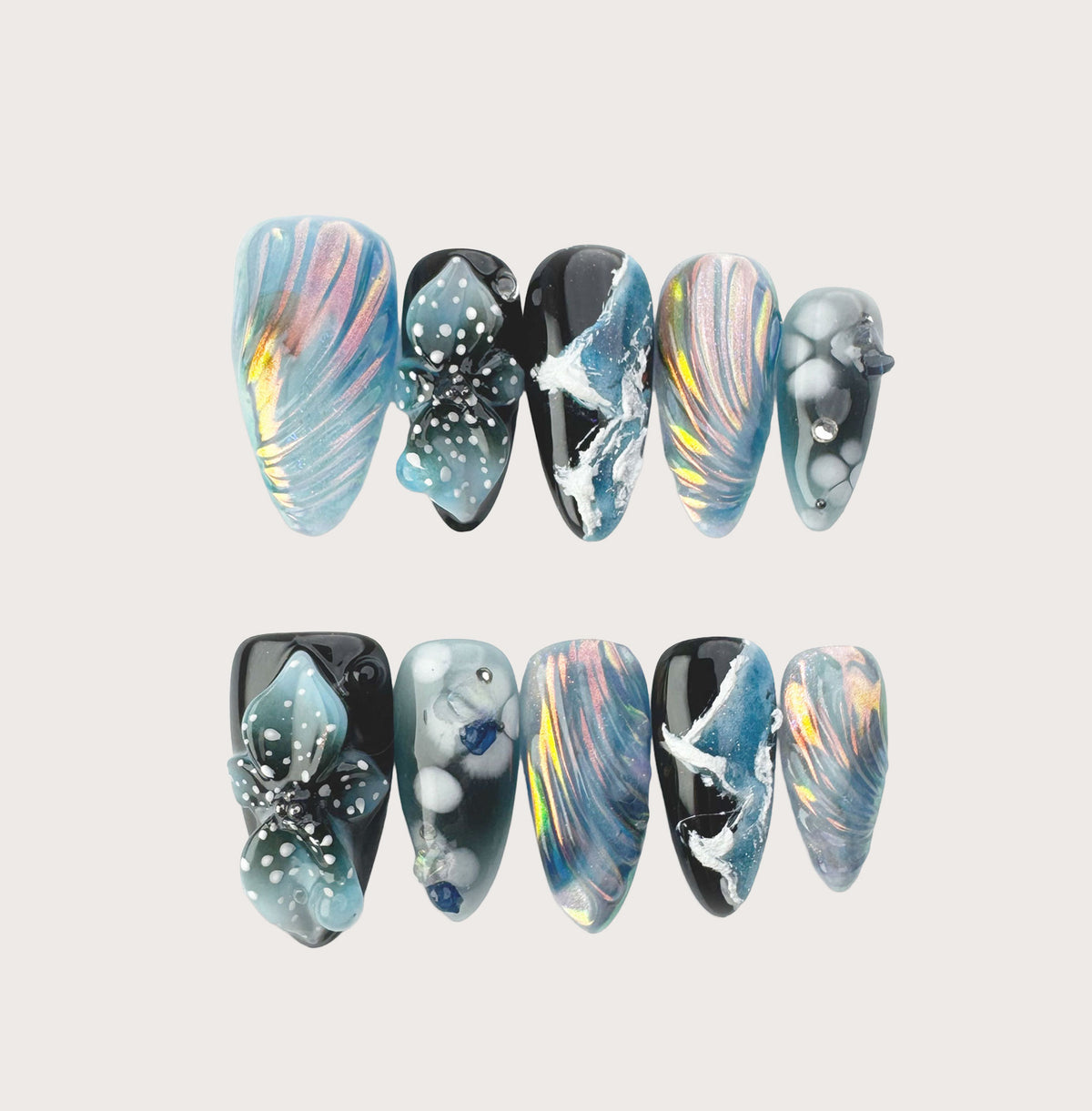 Manta Glow - Handmade Press on Nails by Clawcreature - Handmade Press - on Nails