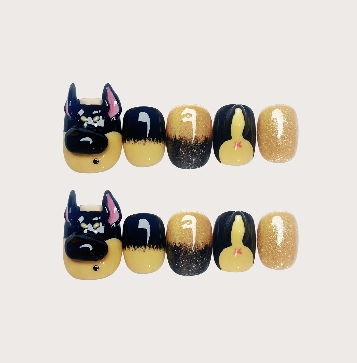Max the Dobermann - Handmade Press on Nails by Clawcreature - Handmade Press - on Nails
