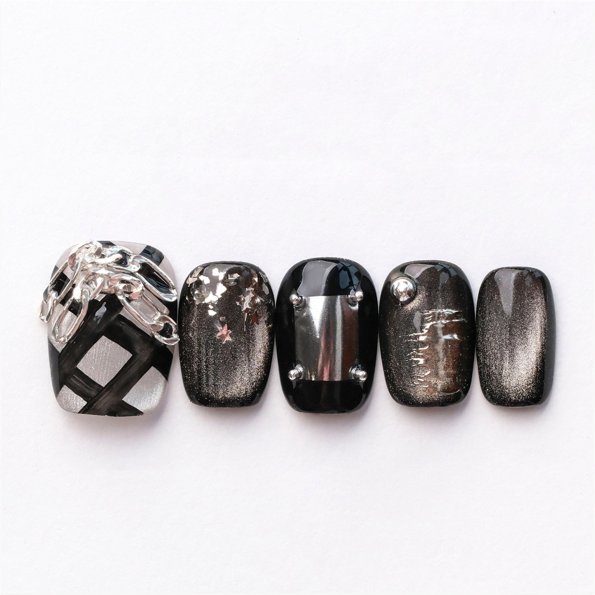 Midnight Armor - Handmade Press on Nails by Clawcreature - Handmade Press - on Nails