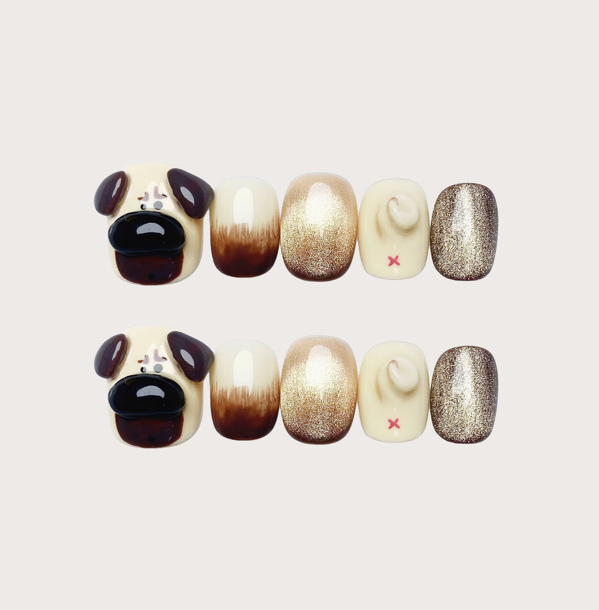 Milo the Pug - Handmade Press on Nails by Clawcreature - Handmade Press - on Nails