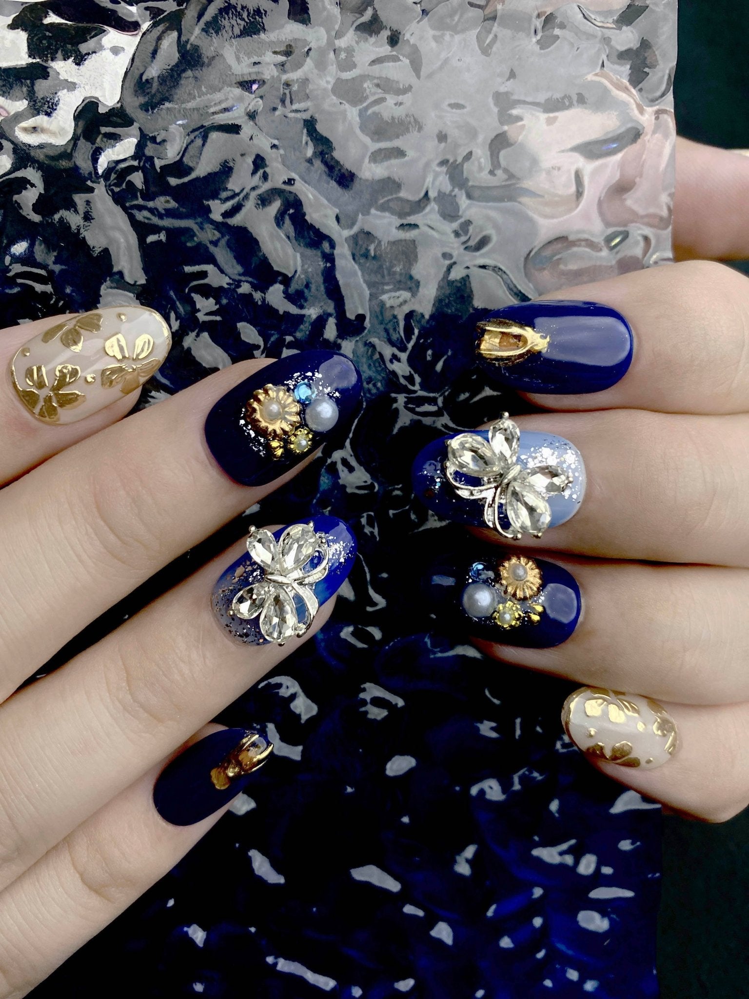Navy Brat - Handmade Press on Nails by Clawcreature - Handmade Press - on Nails