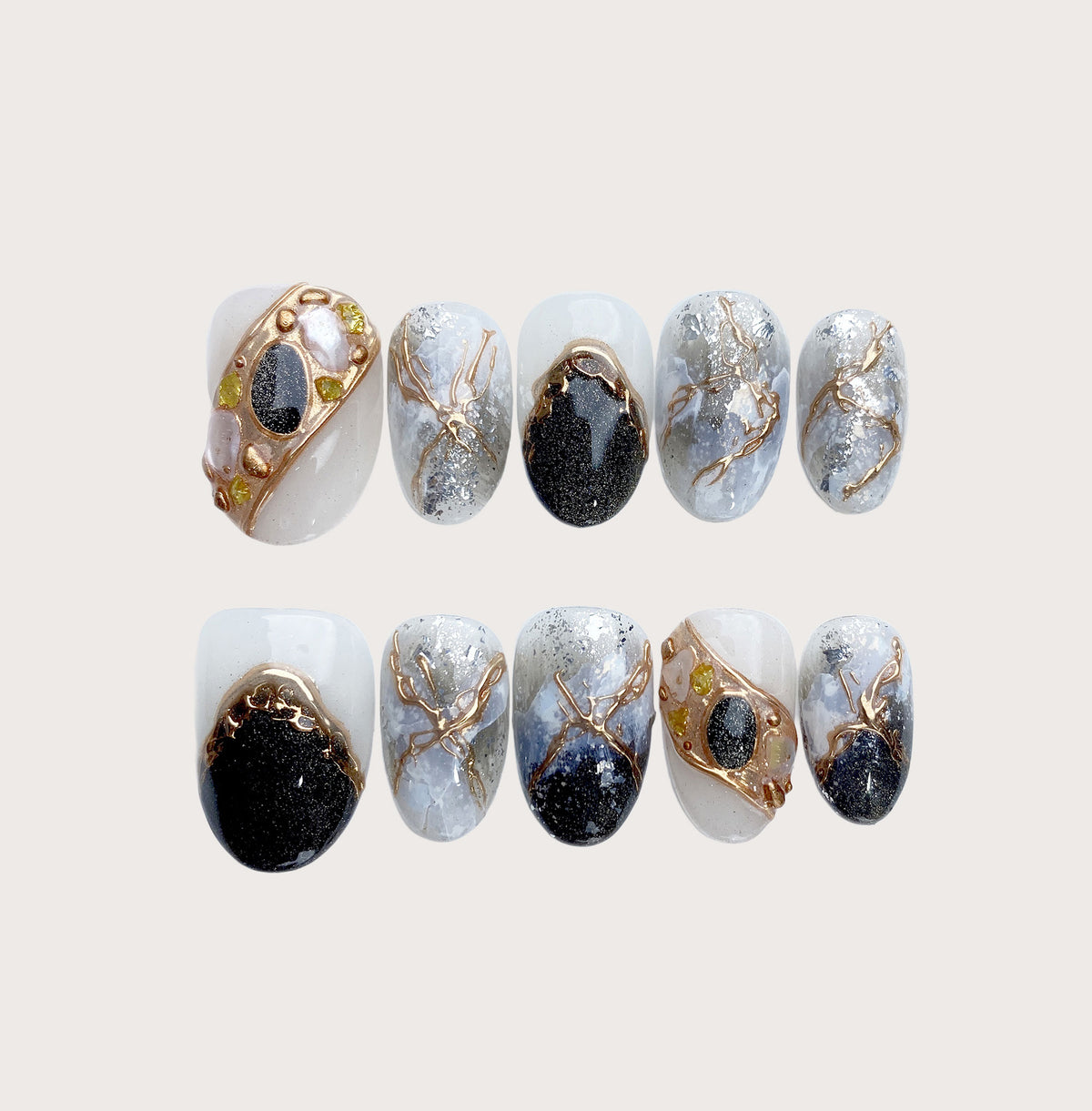 Obsidian Vein - Handmade Press on Nails by Clawcreature - Handmade Press - on Nails