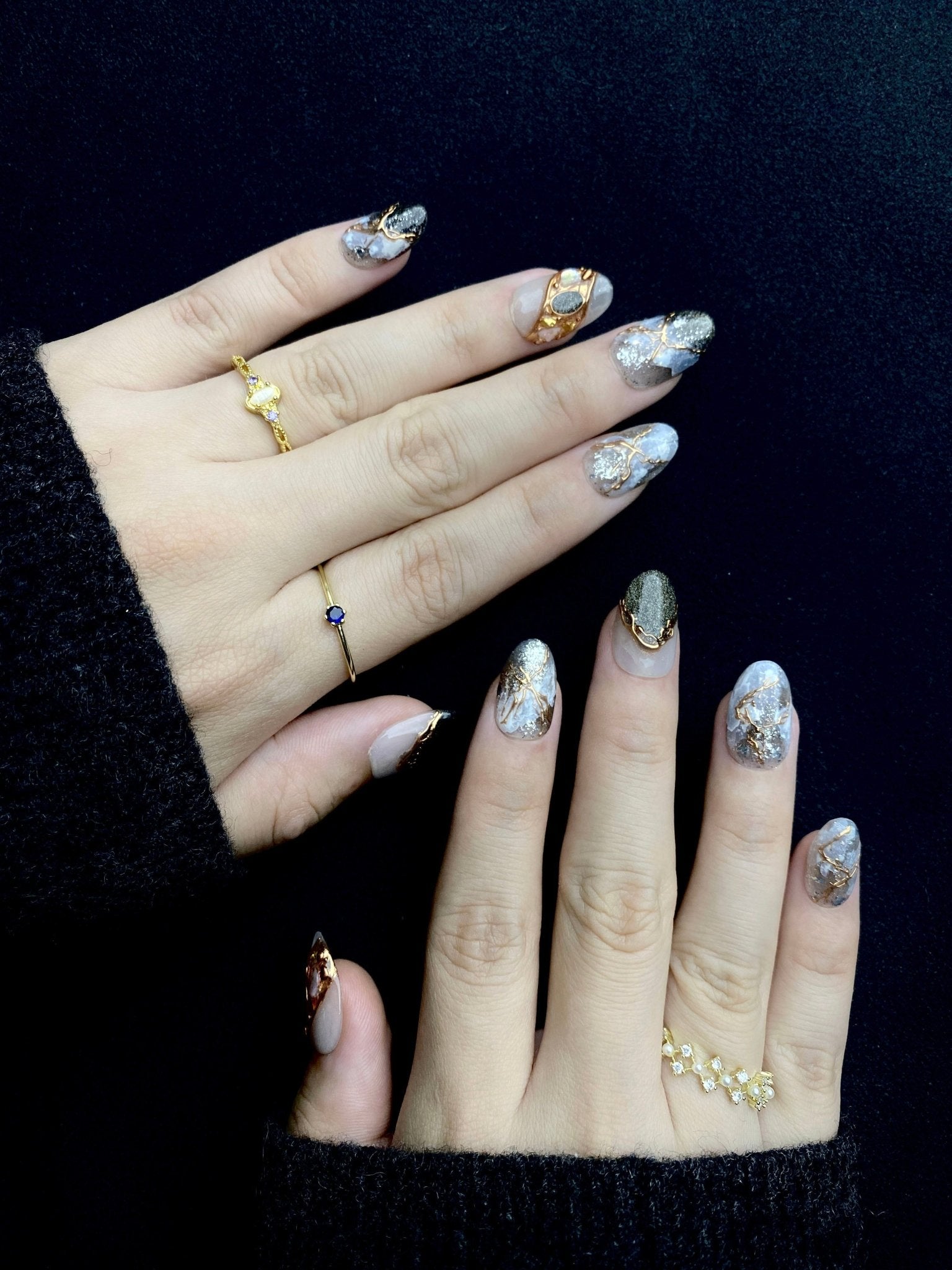 Obsidian Vein - Handmade Press on Nails by Clawcreature - Handmade Press - on Nails
