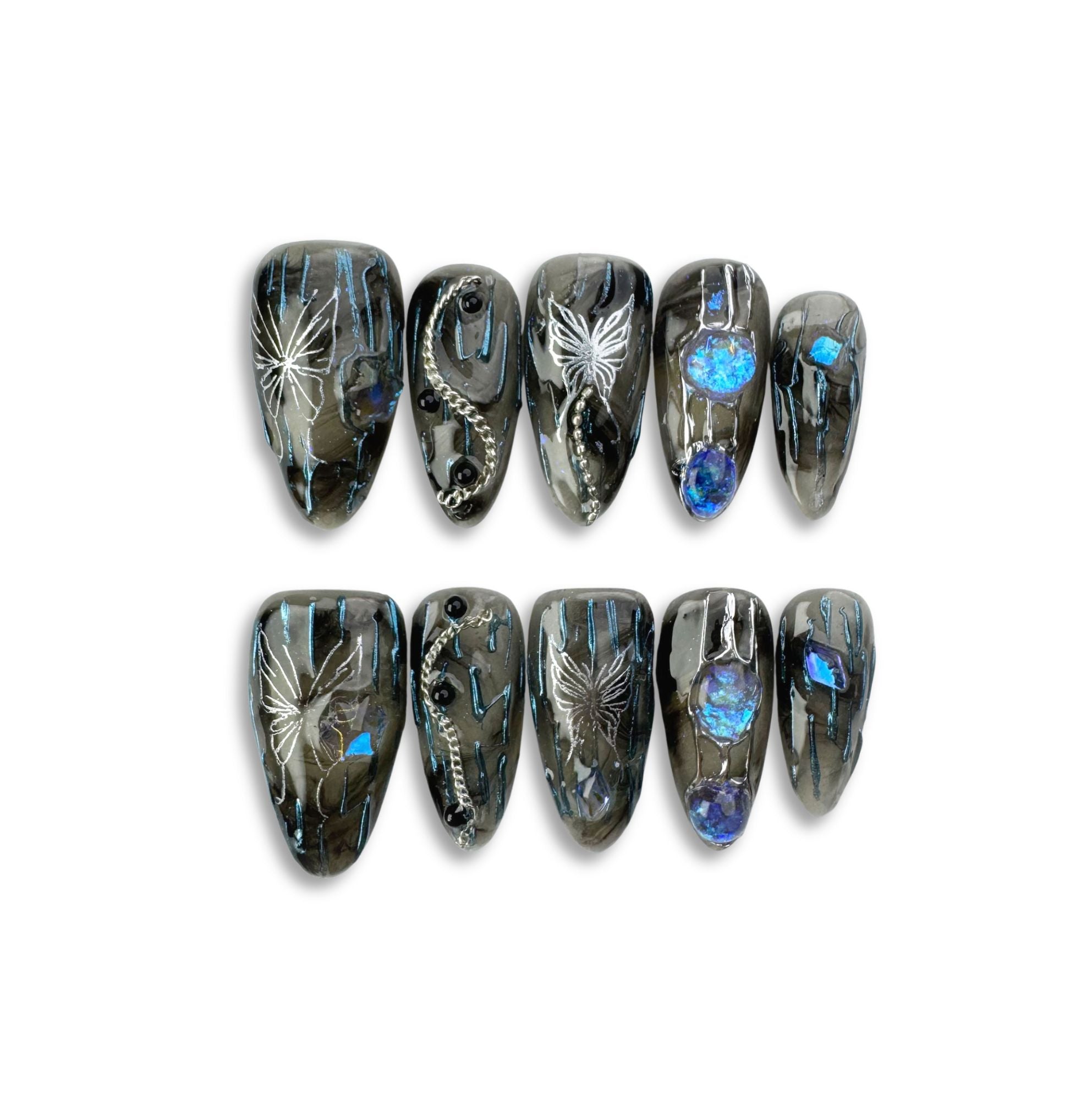 Phantom Wings - Handmade Press on Nails by Clawcreature - Handmade Press - on Nails