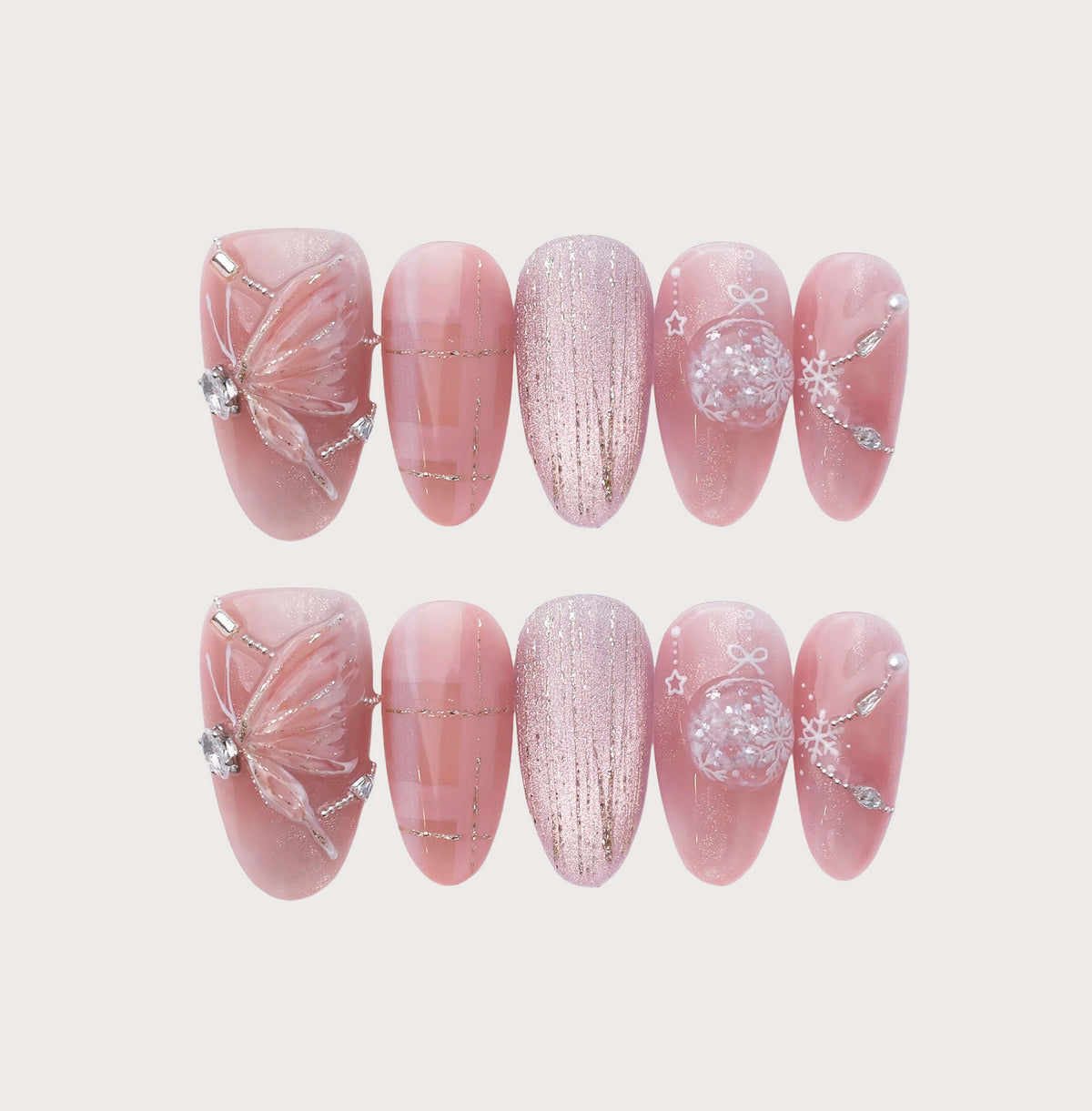 Pink Flutter - Handmade Press on Nails by Clawcreature - Handmade Press - on Nails