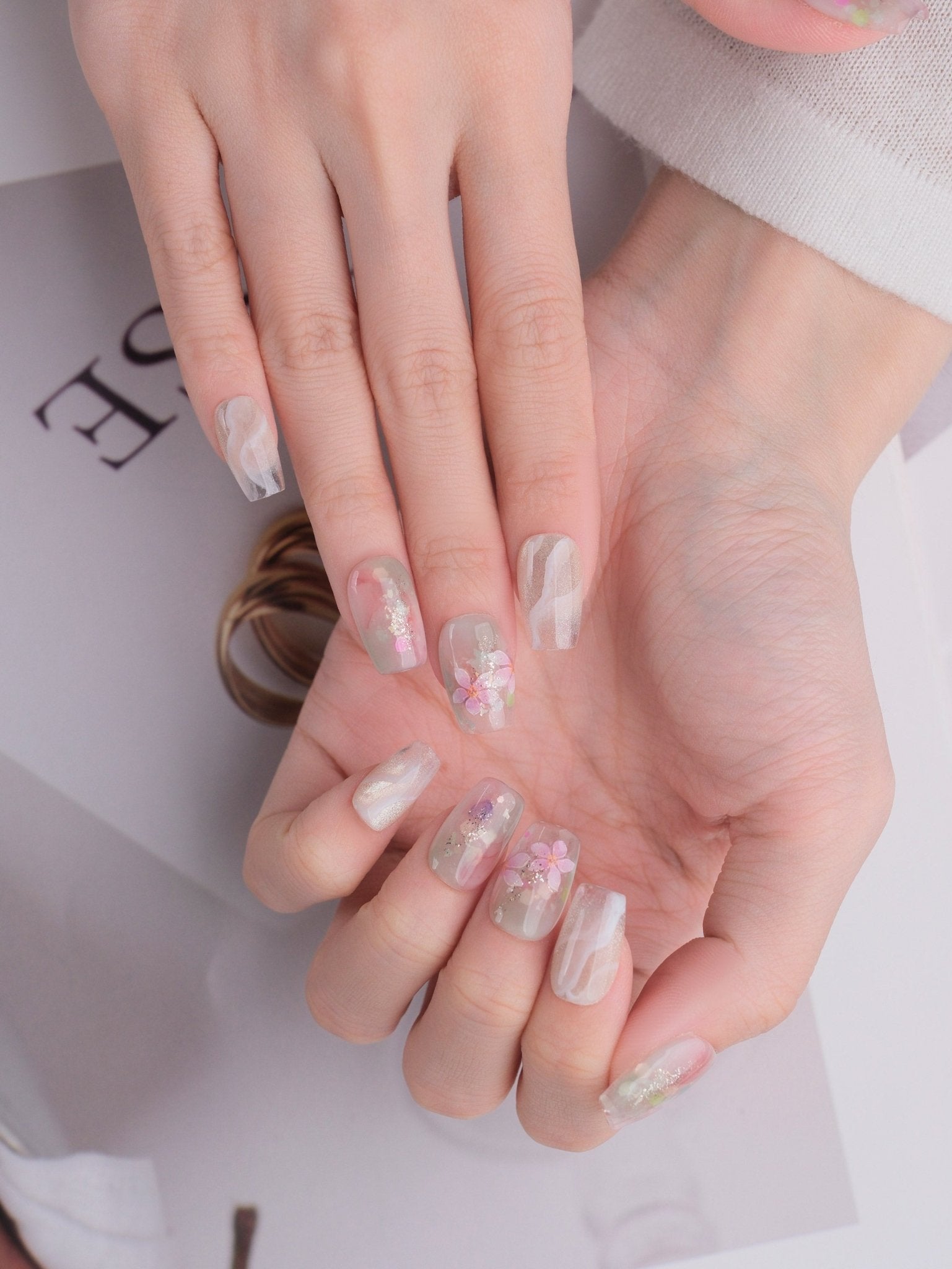 Pink Monet - Handmade Press on Nails by Clawcreature - Handmade Press - on Nails