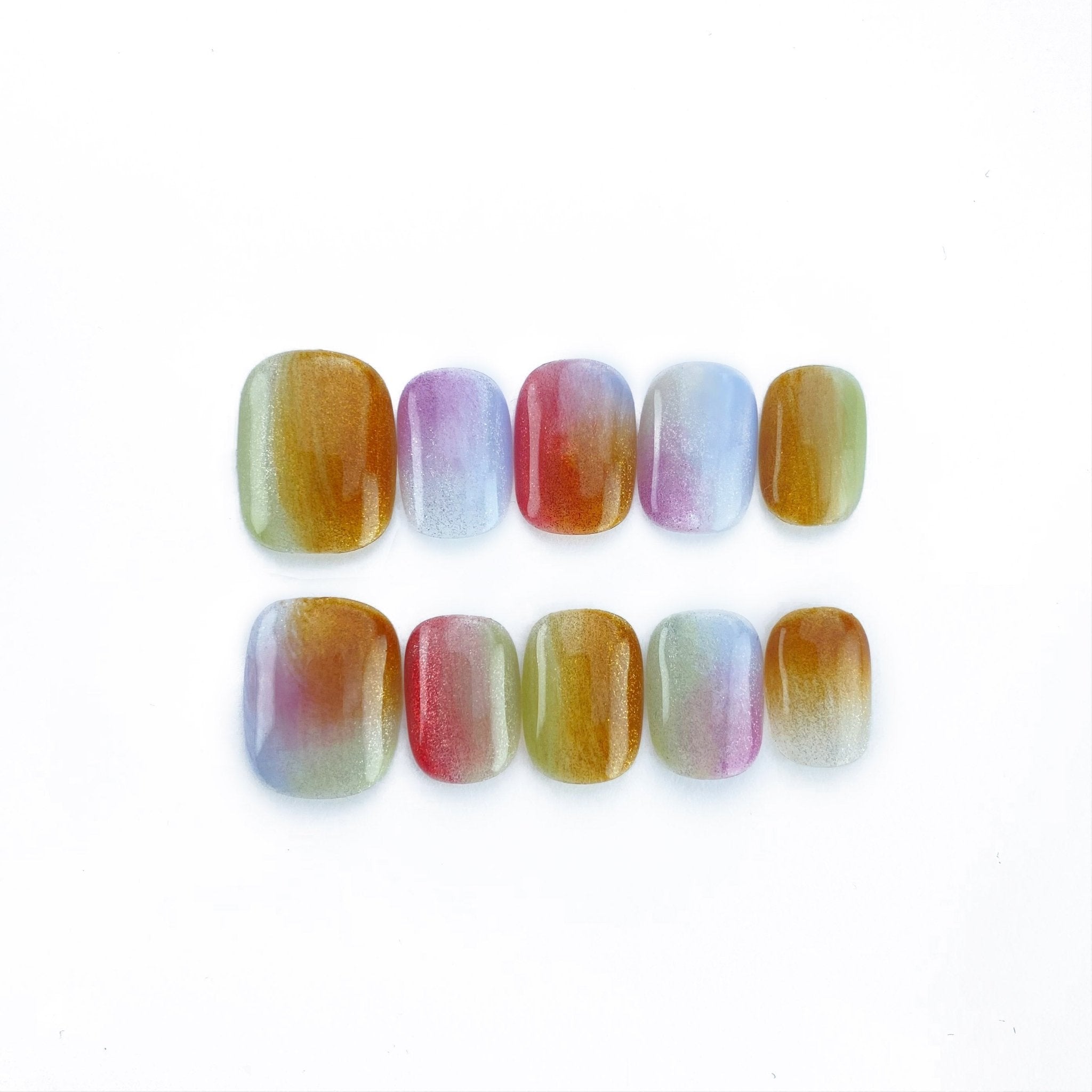 Rainbow Radiance - Handmade Press on Nails by Clawcreature - Handmade Press - on Nails