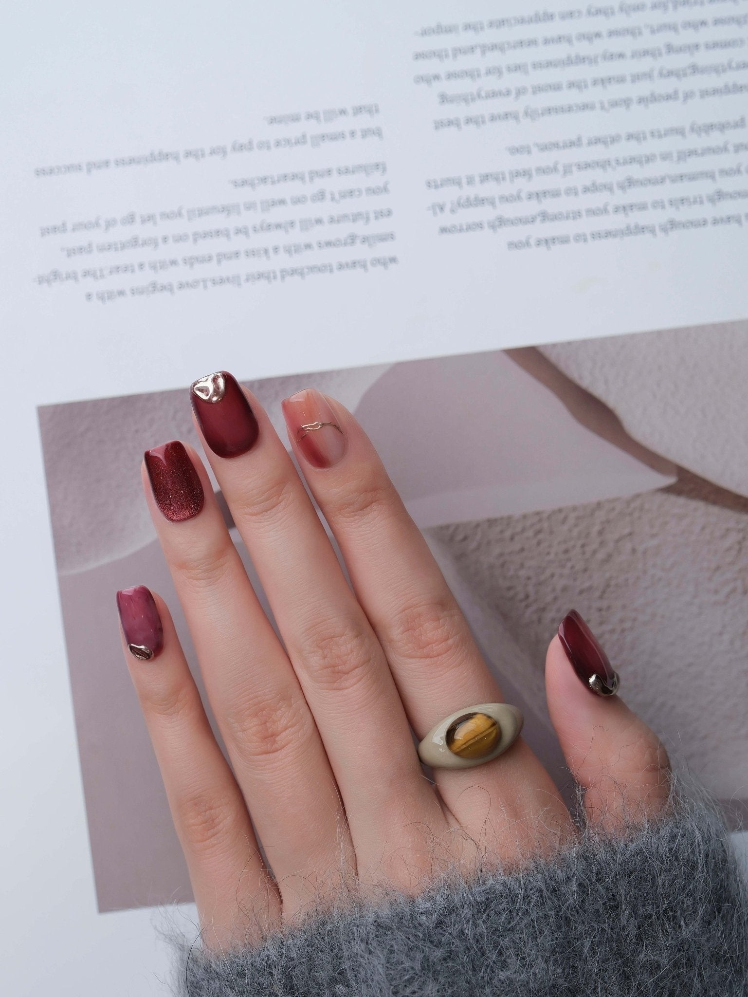 Red Mark - Handmade Press on Nails by Clawcreature - Handmade Press - on Nails