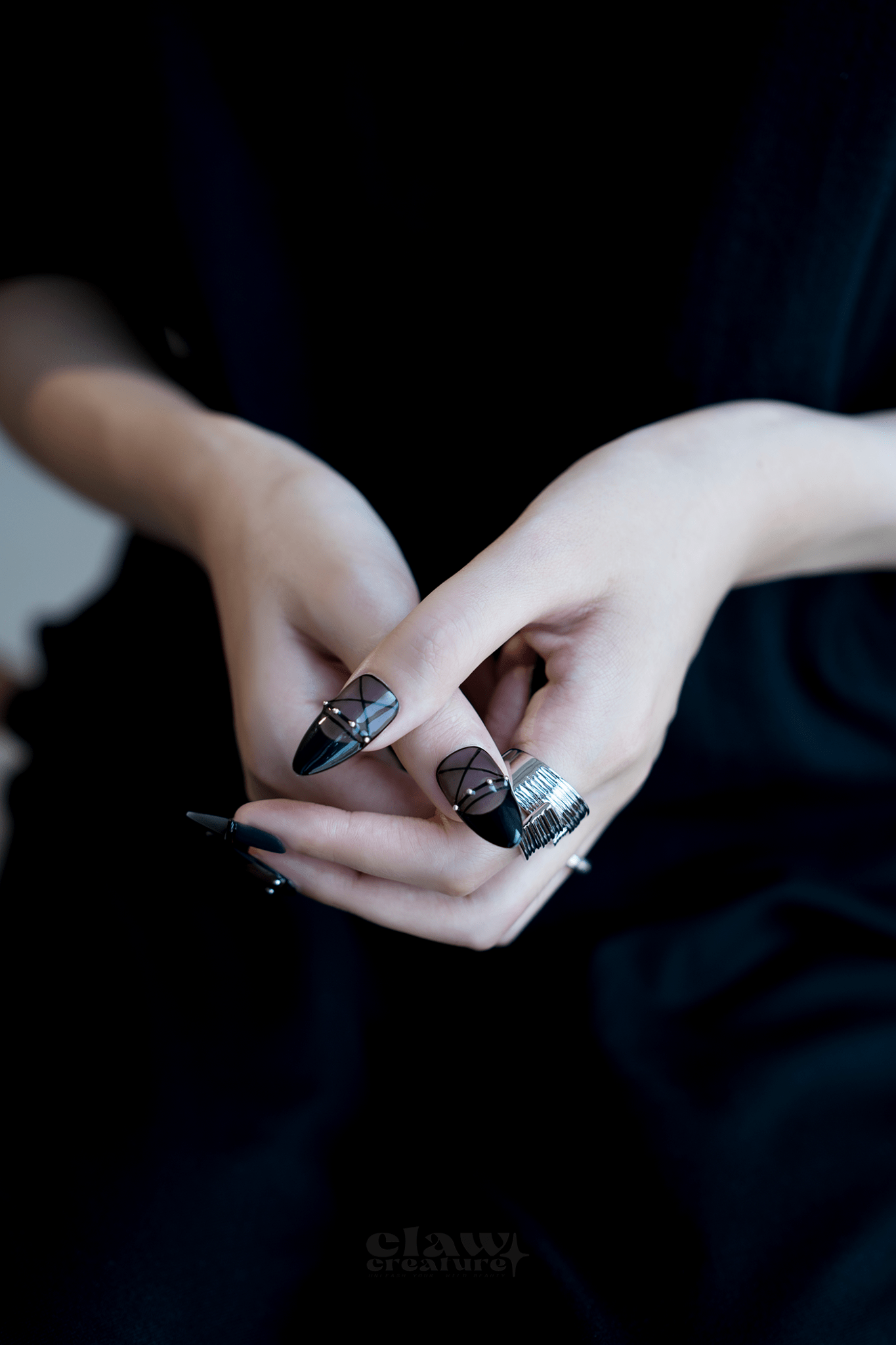 Smoke and Silk - Handmade Press on Nails by Clawcreature - Handmade Press - on Nails