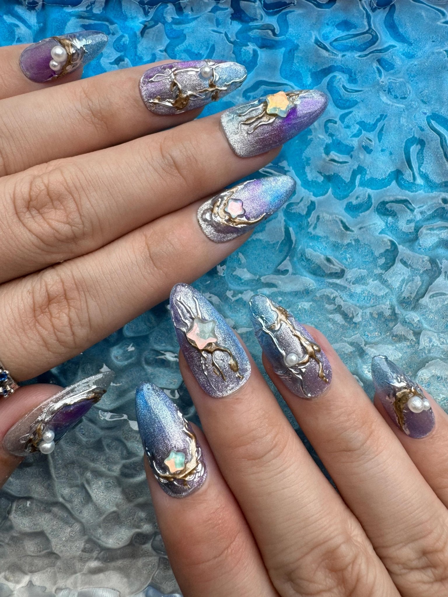Tide of Stars - Handmade Press on Nails by Clawcreature - Handmade Press - on Nails
