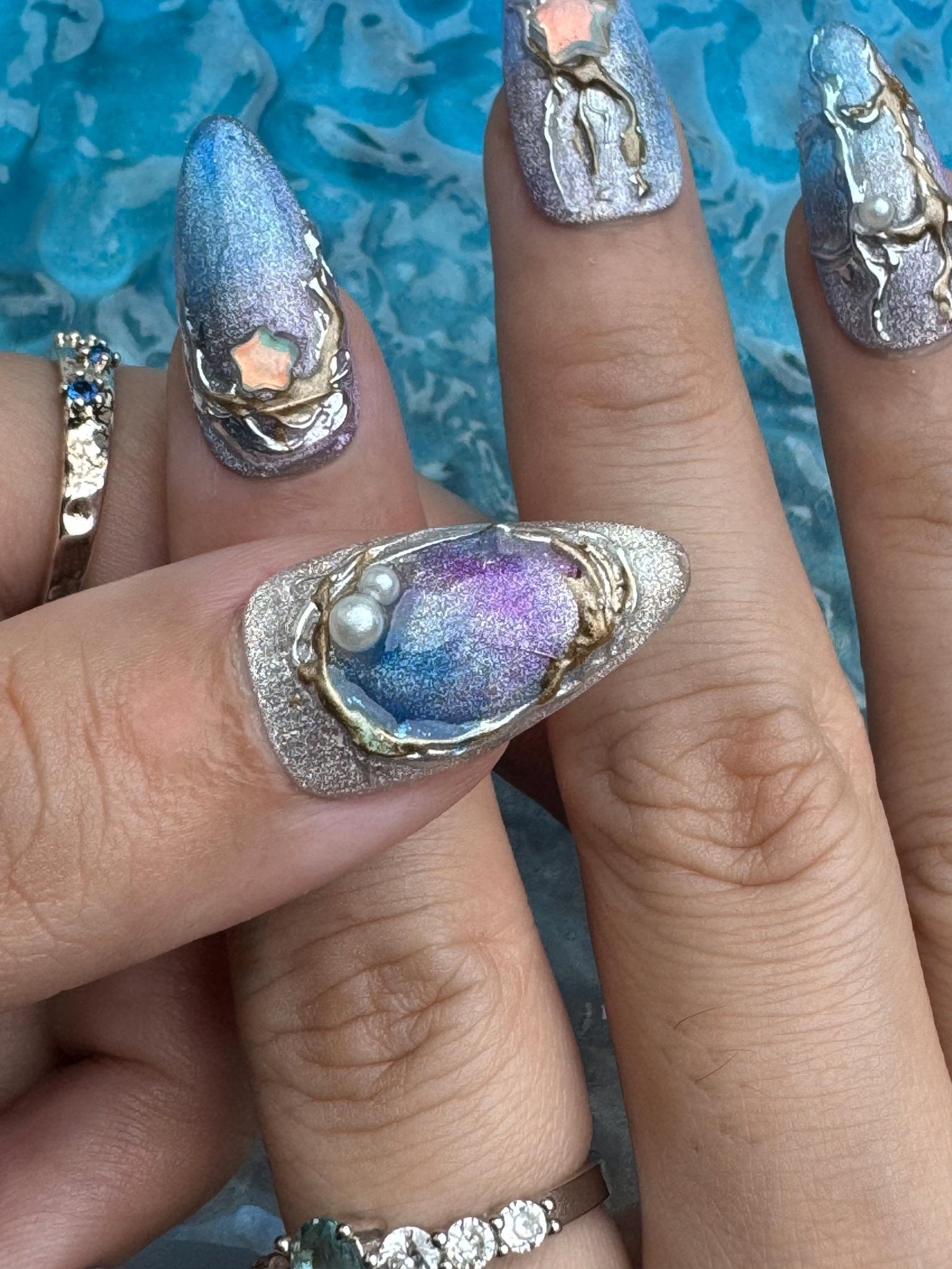 Tide of Stars - Handmade Press on Nails by Clawcreature - Handmade Press - on Nails