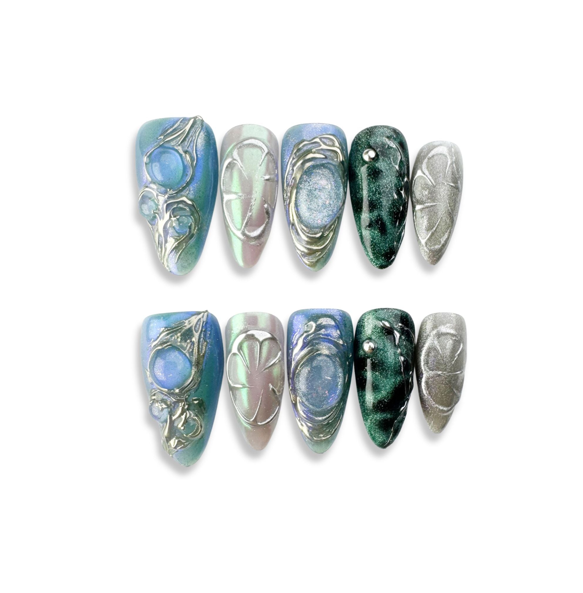 Tideborn - Handmade Press on Nails by Clawcreature - Handmade Press - on Nails