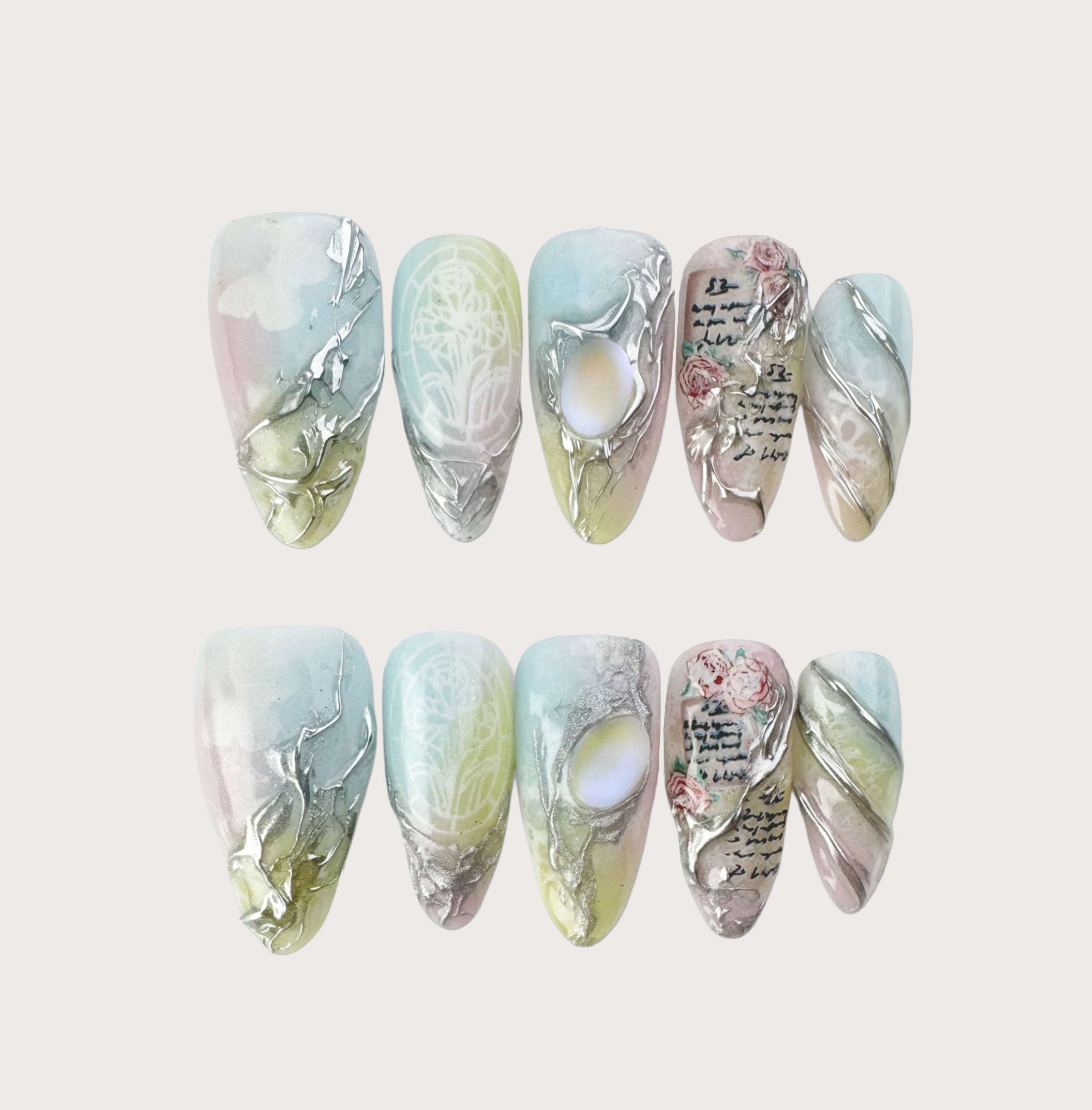 Whisper of Eden - Handmade Press on Nails by Clawcreature - Handmade Press - on Nails
