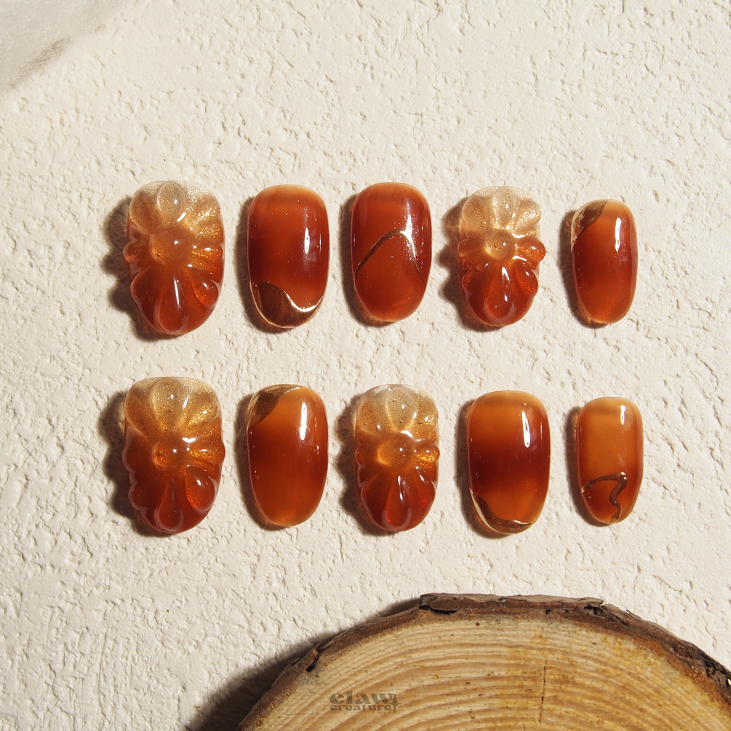 Amber Blossom Handmade Press-on Nails by Claw Creature