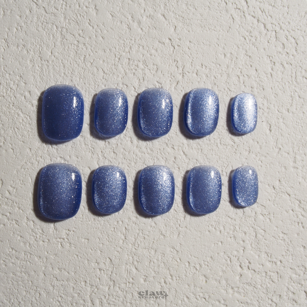 Lunar Luster Blue Handmade Press-on Nails by Claw Creature