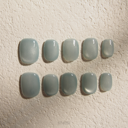 Pastel Blue Earth and Sky Handmade Press-on Nails by Claw Creature