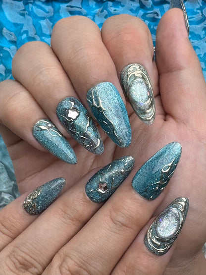 Abyssal Depths - Handmade Press on Nails by Clawcreature - Handmade Press - on Nails