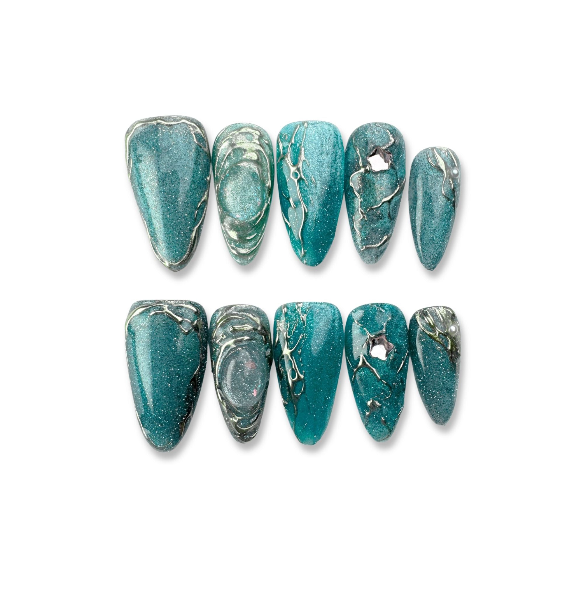 Abyssal Depths - Handmade Press on Nails by Clawcreature - Handmade Press - on Nails