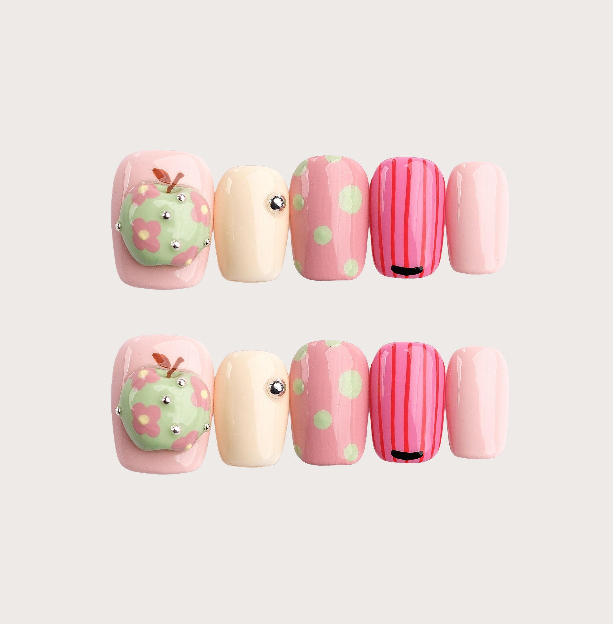 Apple Crush - Handmade Press on Nails by Clawcreature - Handmade Press - on Nails