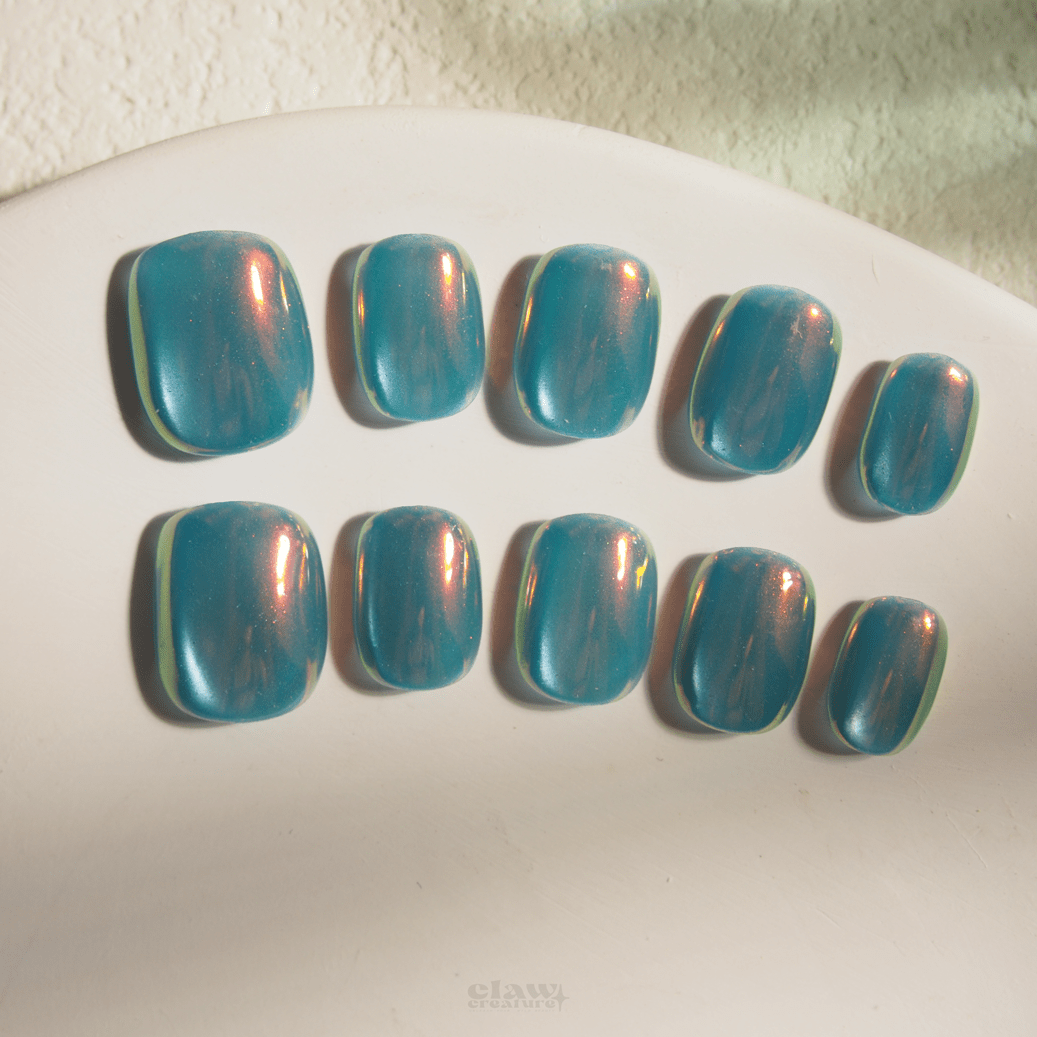 Aqua Mirage - Handmade Press on Nails by Clawcreature - Handmade Press - on Nails