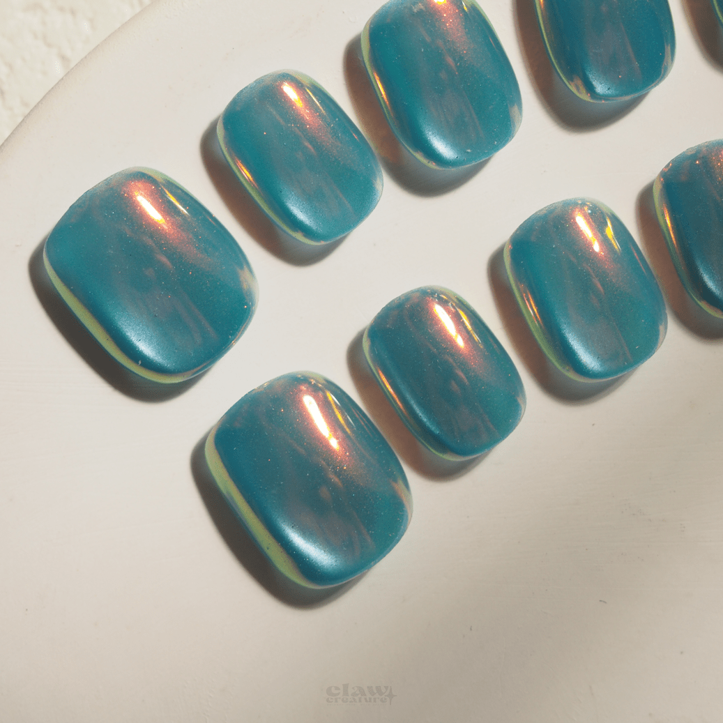 Aqua Mirage - Handmade Press on Nails by Clawcreature - Handmade Press - on Nails
