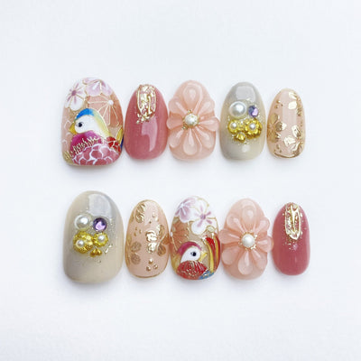 Bird of Blush - Handmade Press on Nails by Clawcreature - Handmade Press - on Nails