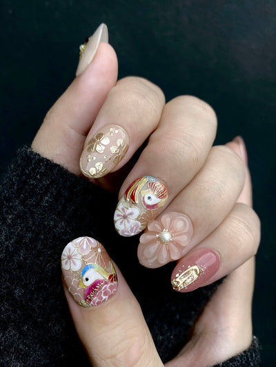 Bird of Blush - Handmade Press on Nails by Clawcreature - Handmade Press - on Nails