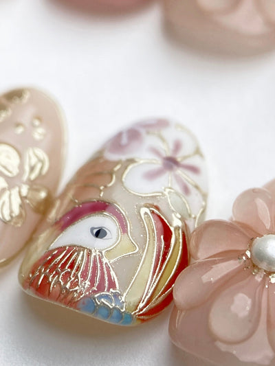 Bird of Blush - Handmade Press on Nails by Clawcreature - Handmade Press - on Nails