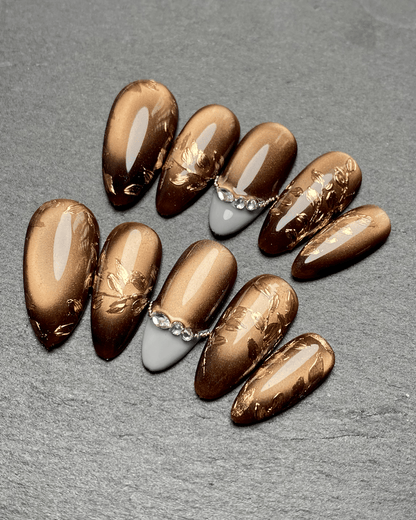 Bronze Reverie - Handmade Press on Nails by Clawcreature - Handmade Press - on Nails
