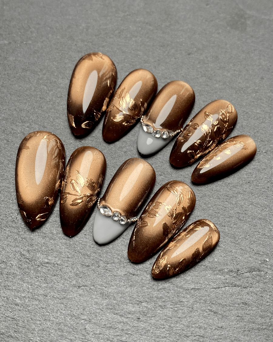 Bronze Reverie - Handmade Press on Nails by Clawcreature - Handmade Press - on Nails