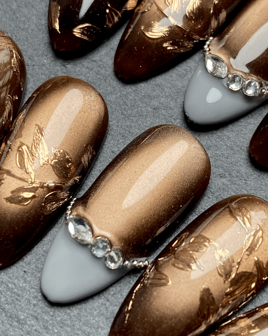 Bronze Reverie - Handmade Press on Nails by Clawcreature - Handmade Press - on Nails