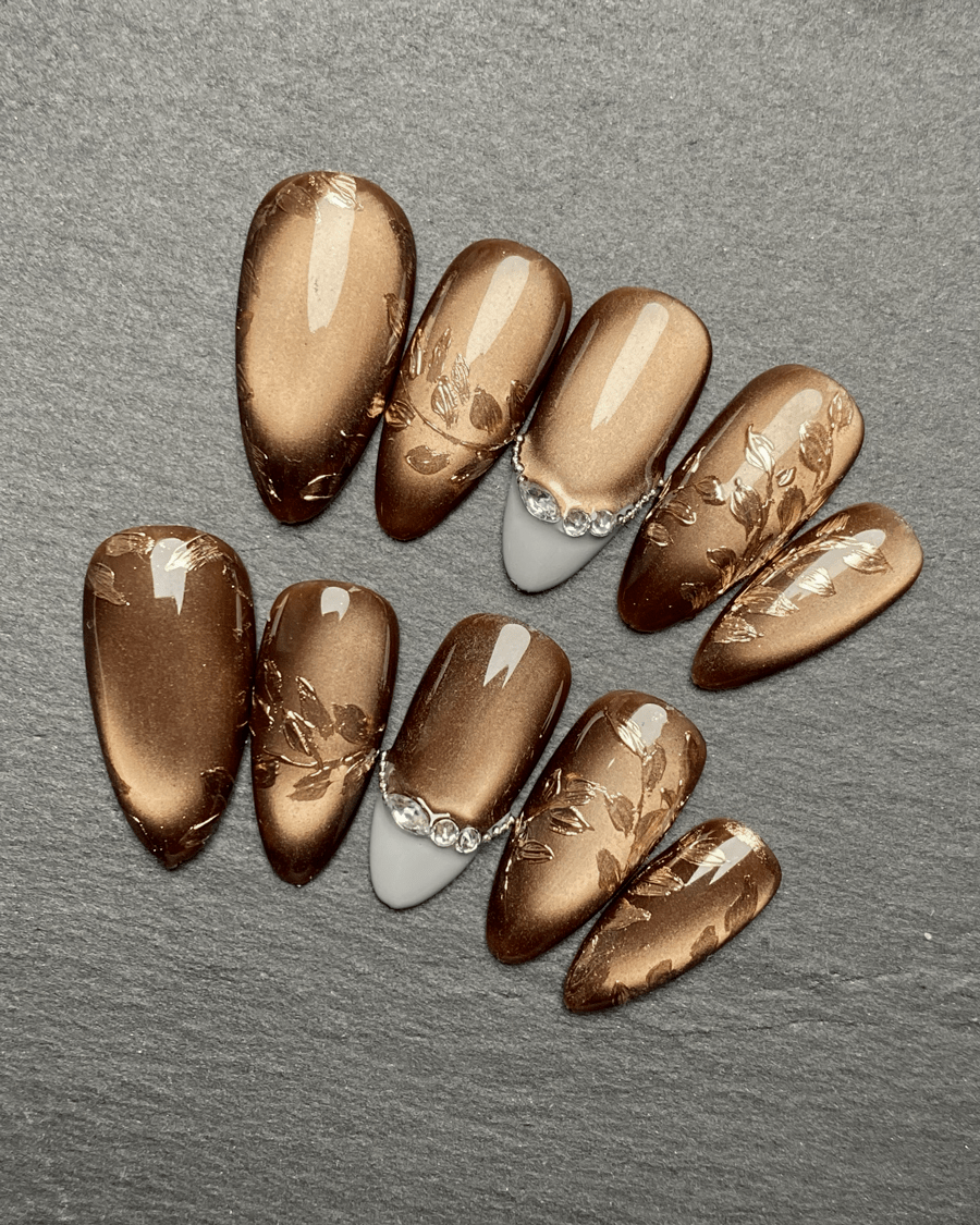 Bronze Reverie - Handmade Press on Nails by Clawcreature - Handmade Press - on Nails