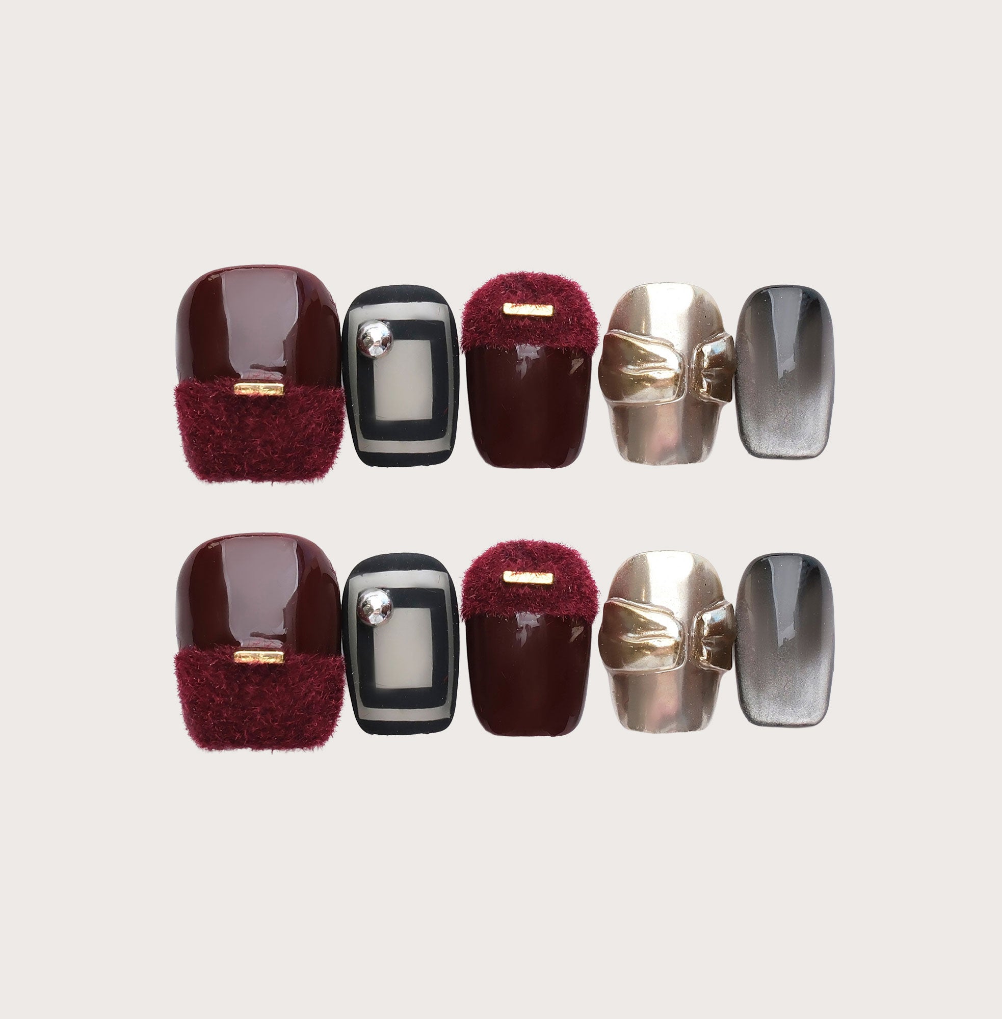 Burgundy V - Handmade Press on Nails by Clawcreature - Handmade Press - on Nails