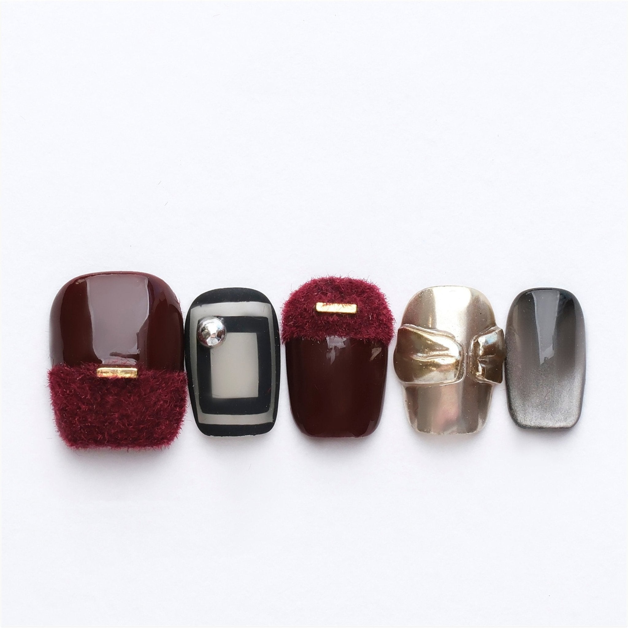 Burgundy V - Handmade Press on Nails by Clawcreature - Handmade Press - on Nails