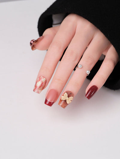 Cherry Picnic - Handmade Press on Nails by Clawcreature - Handmade Press - on Nails