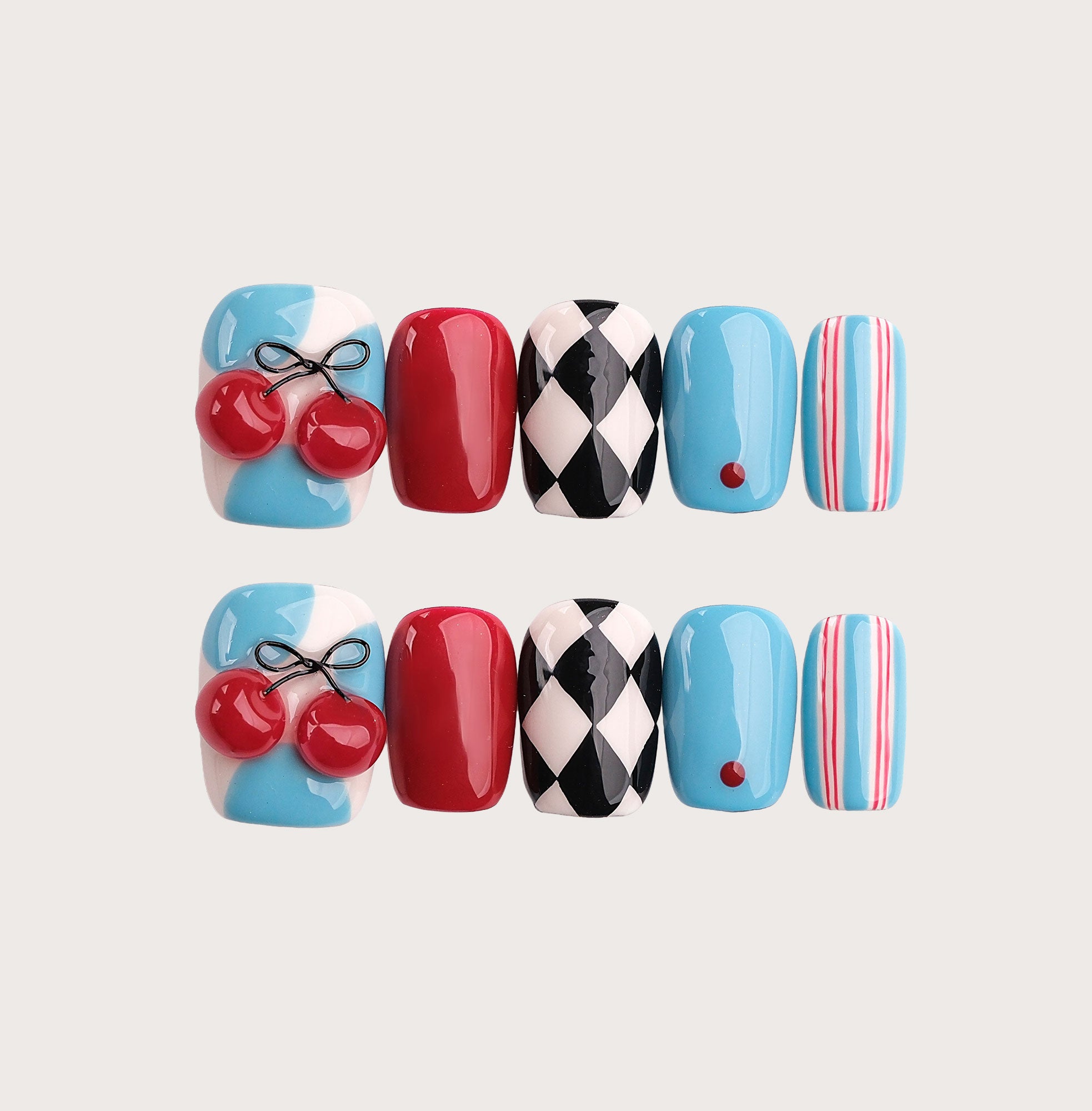 Cherry Pop - Handmade Press on Nails by Clawcreature - Handmade Press - on Nails