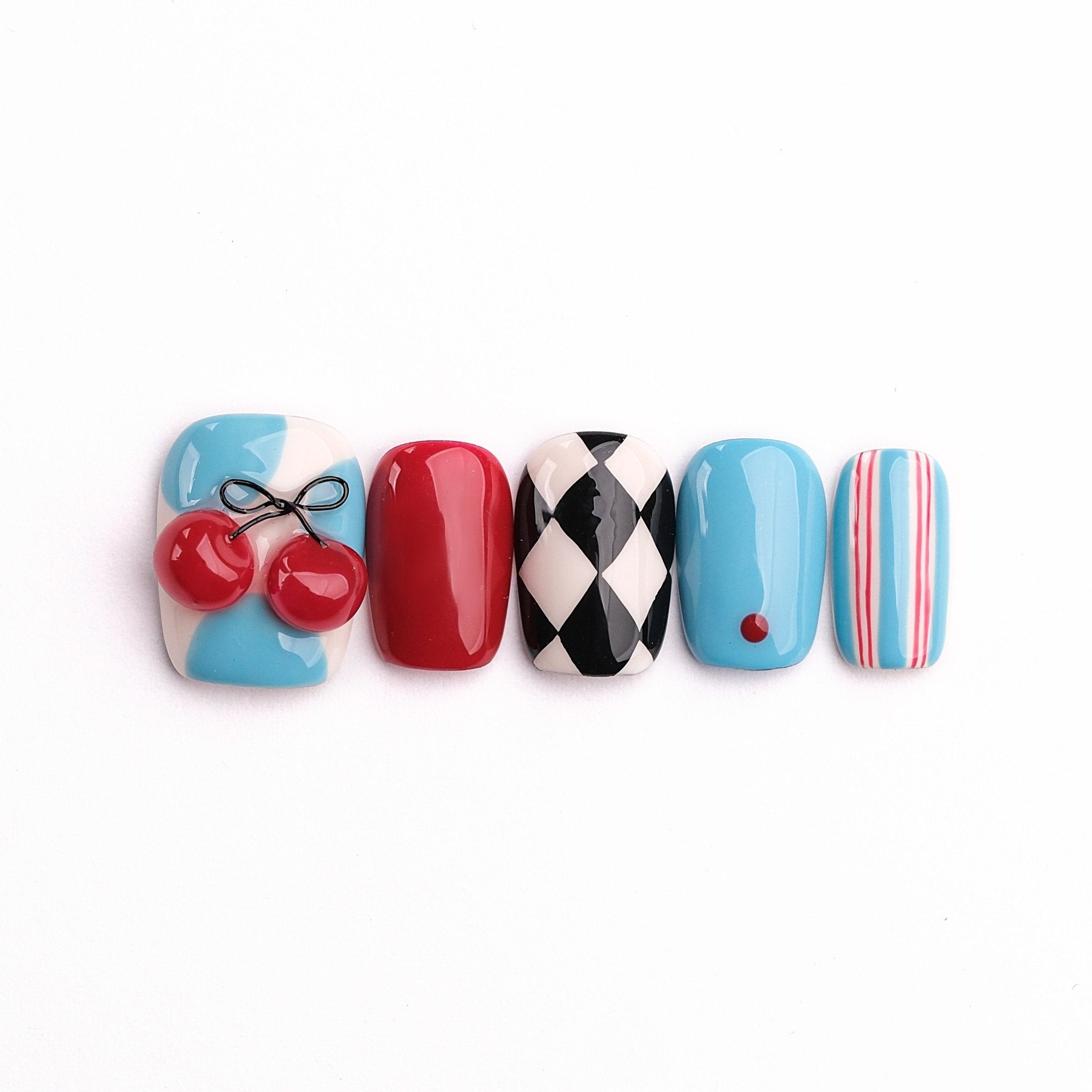 Cherry Pop - Handmade Press on Nails by Clawcreature - Handmade Press - on Nails
