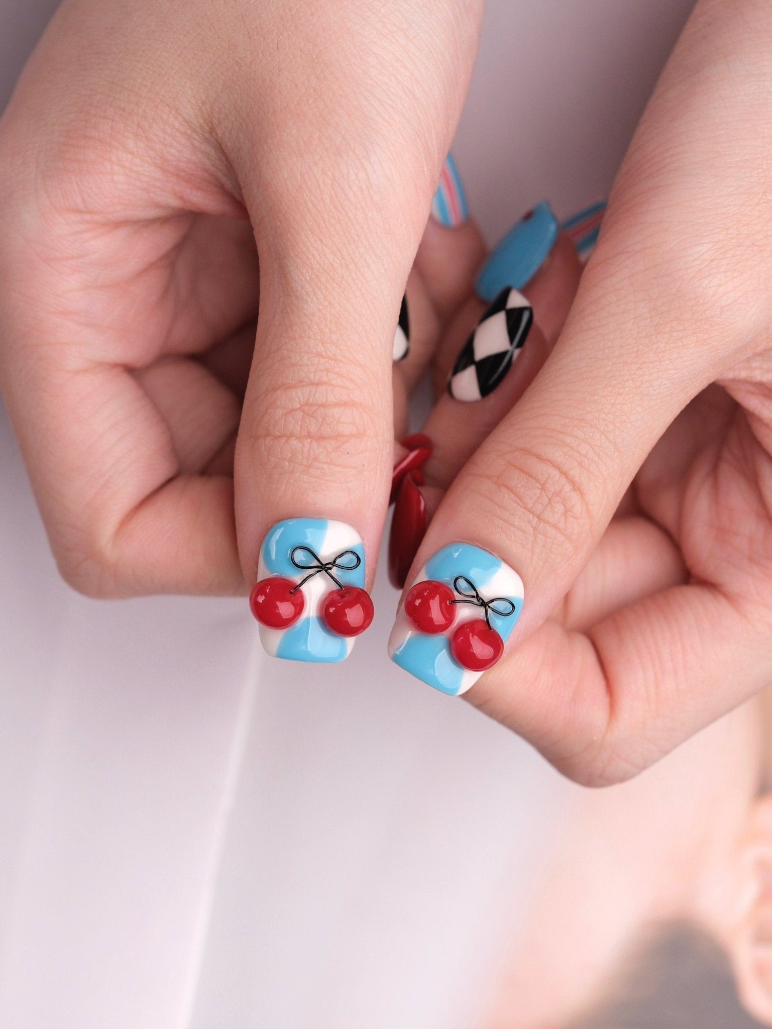 Cherry Pop - Handmade Press on Nails by Clawcreature - Handmade Press - on Nails